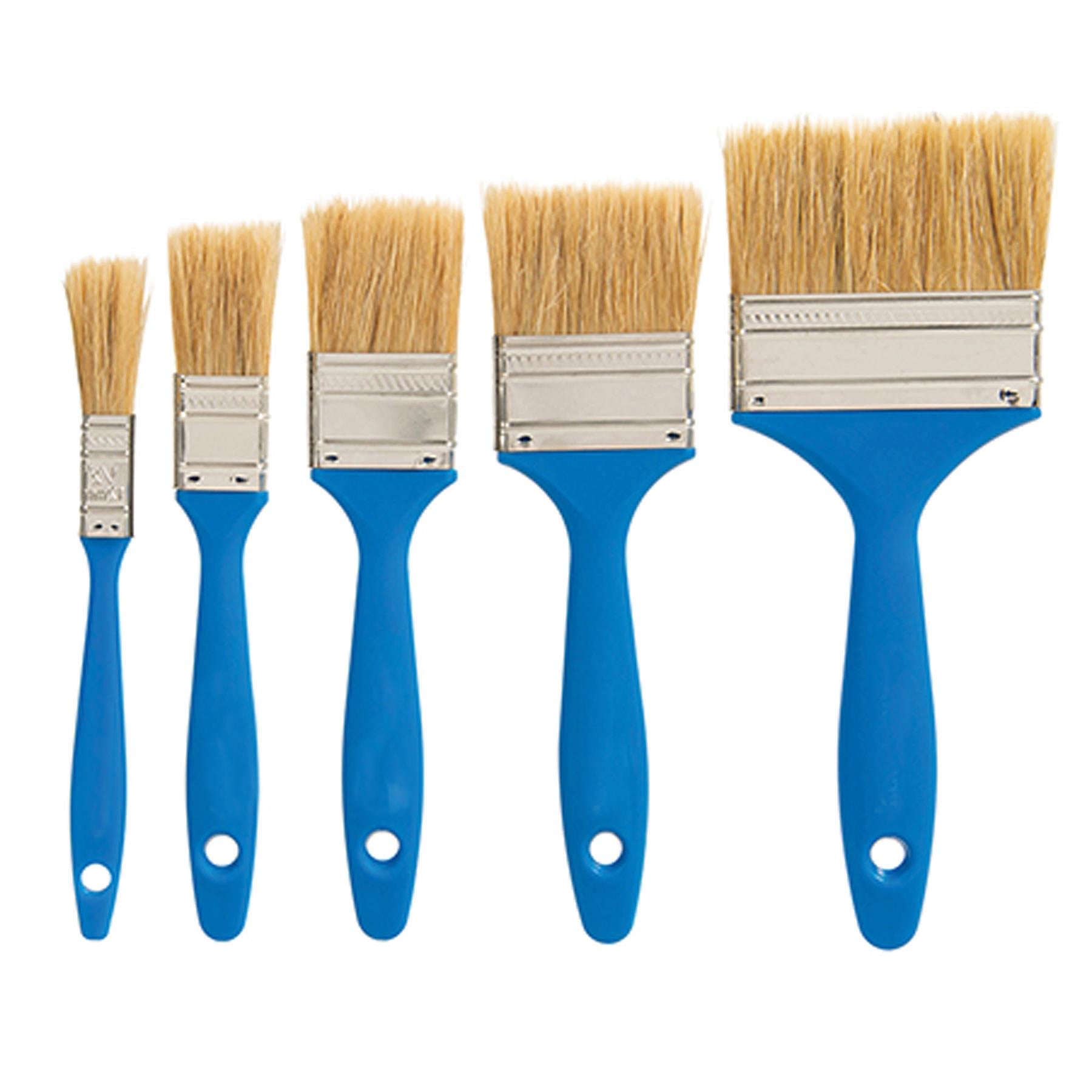Disposable Paint Brush Set 5Pc Utility Brushes W/ Pure Bristles & Wooden Handle