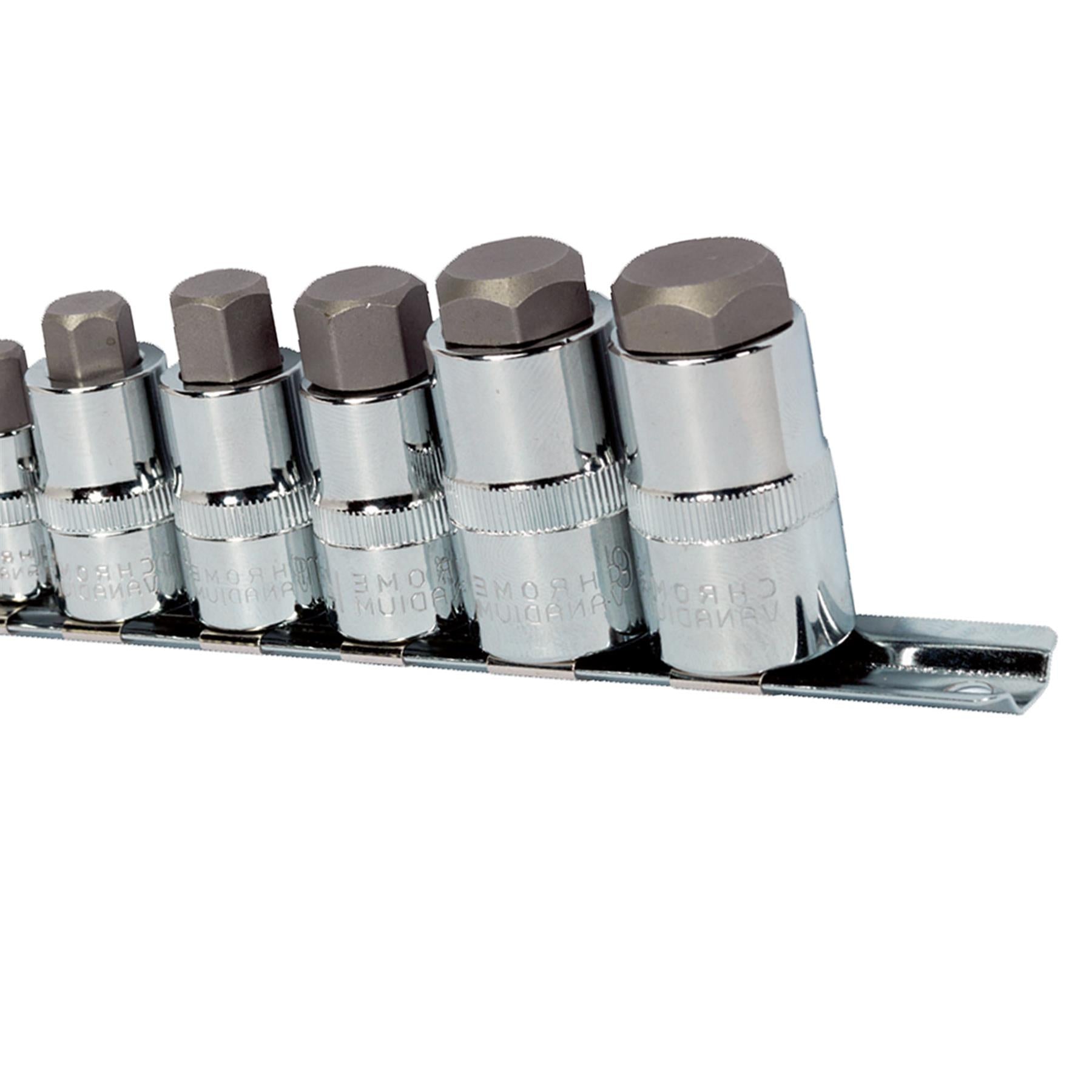 Sealey Hex Socket Bit Set 10pc Stubby 1/4", 3/8" & 1/2"Sq Drive