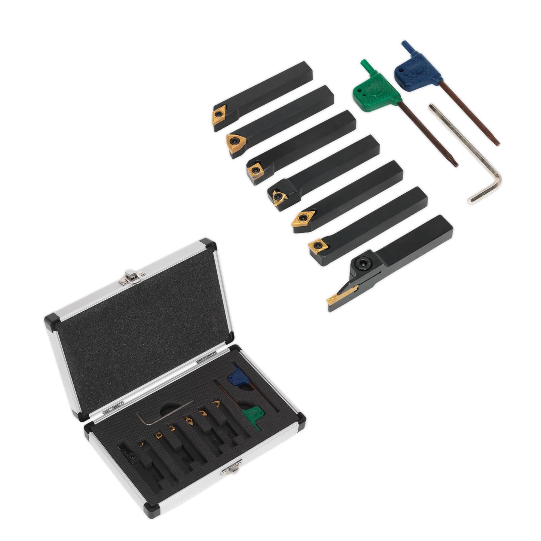 Sealey Indexable 10mm Lathe Turning Tool Set 7pc Storage Box
