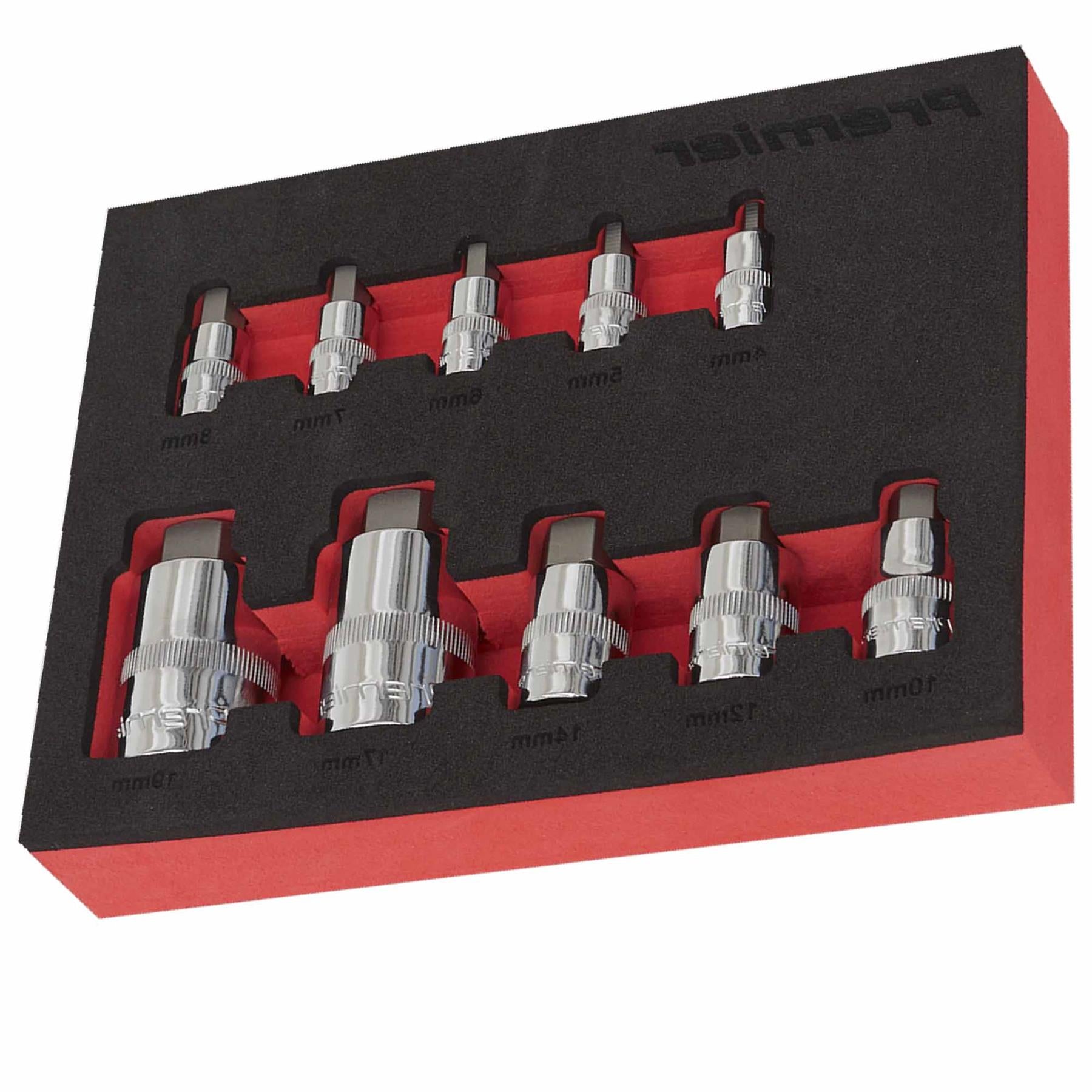 Hex Socket Bit Set 10pc Stubby 1/4", 3/8" & 1/2"Sq Drive. Sealey