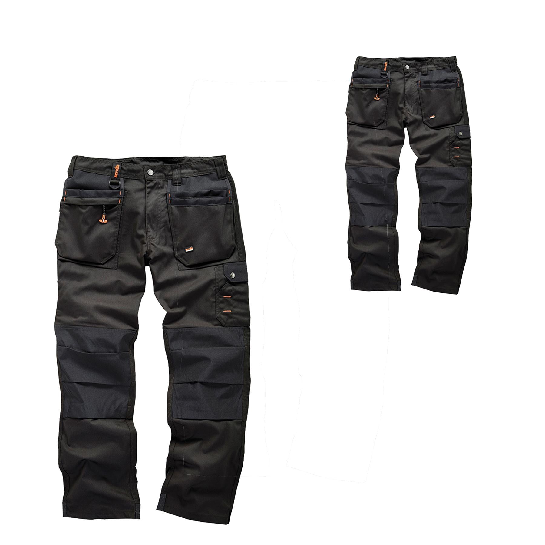 Scruffs WORKER PLUS Work Trousers Black Trade Hardwearing Combat Cargo Size 30"R