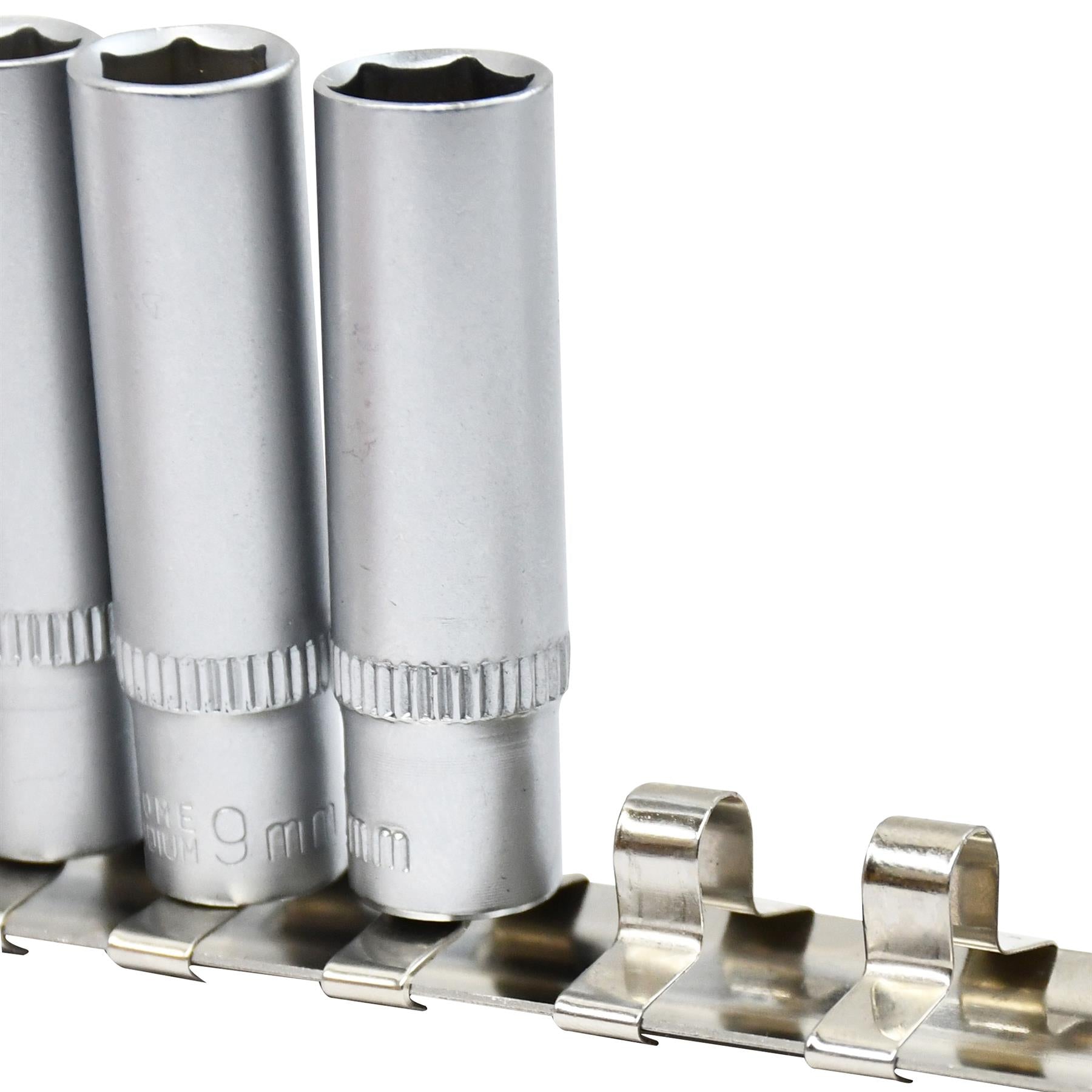1/4" Socket Set Deep Drive 11Pc 4 - 13mm Deep Sockets On Rail Cr-V Long Reach
