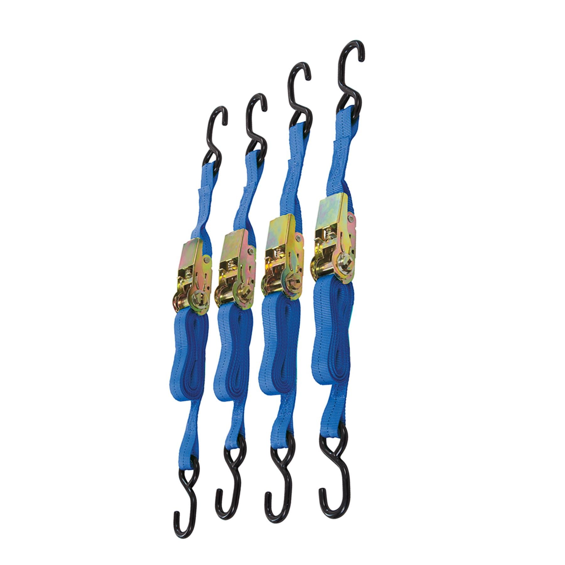 4Pk Ratchet Tie Down Strap With S Hook 4m x 25mm Wide With Straps Per