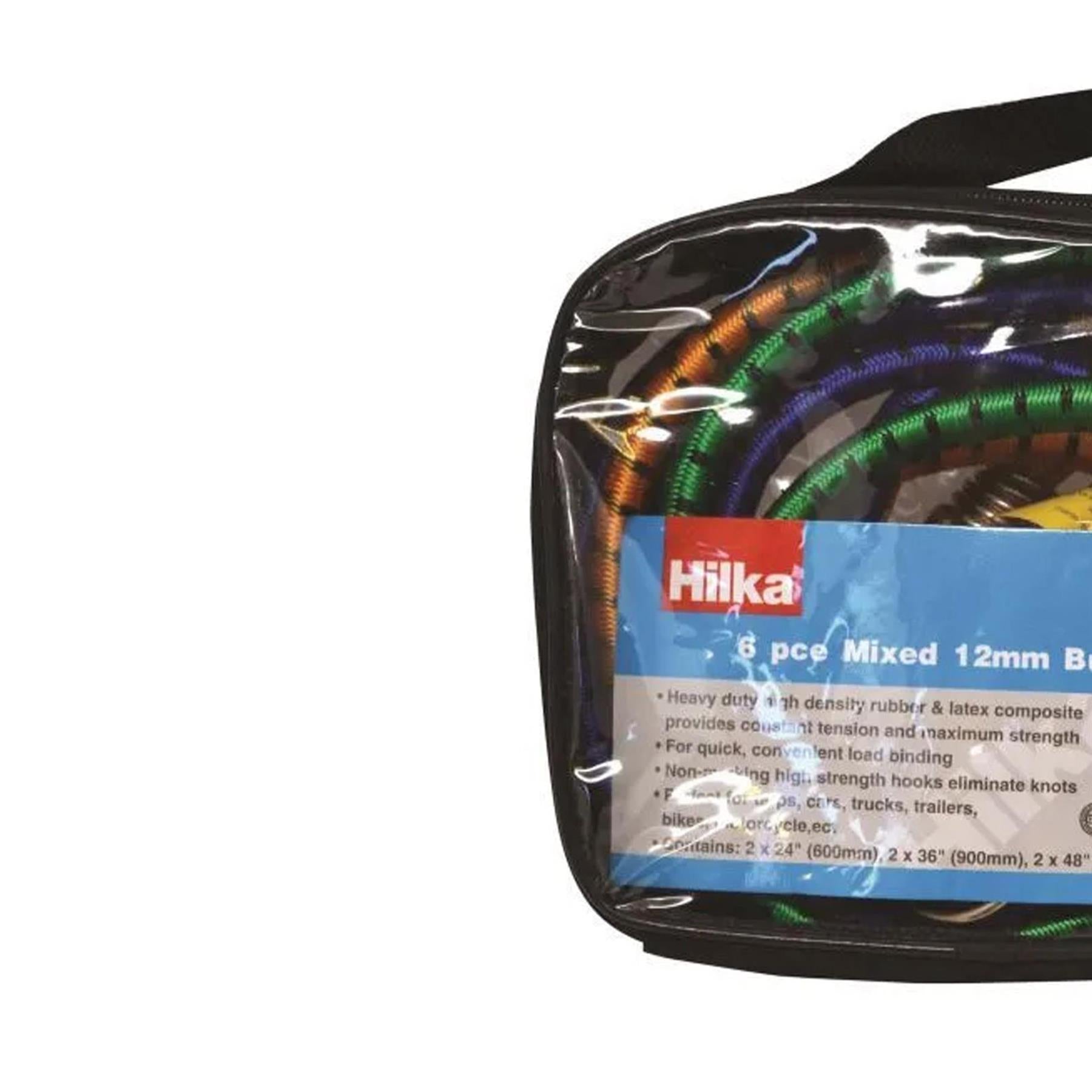 Heavy Duty rubber & latex 6 pce metal hooks with rubber tip Mixed 12mm Bungee Straps