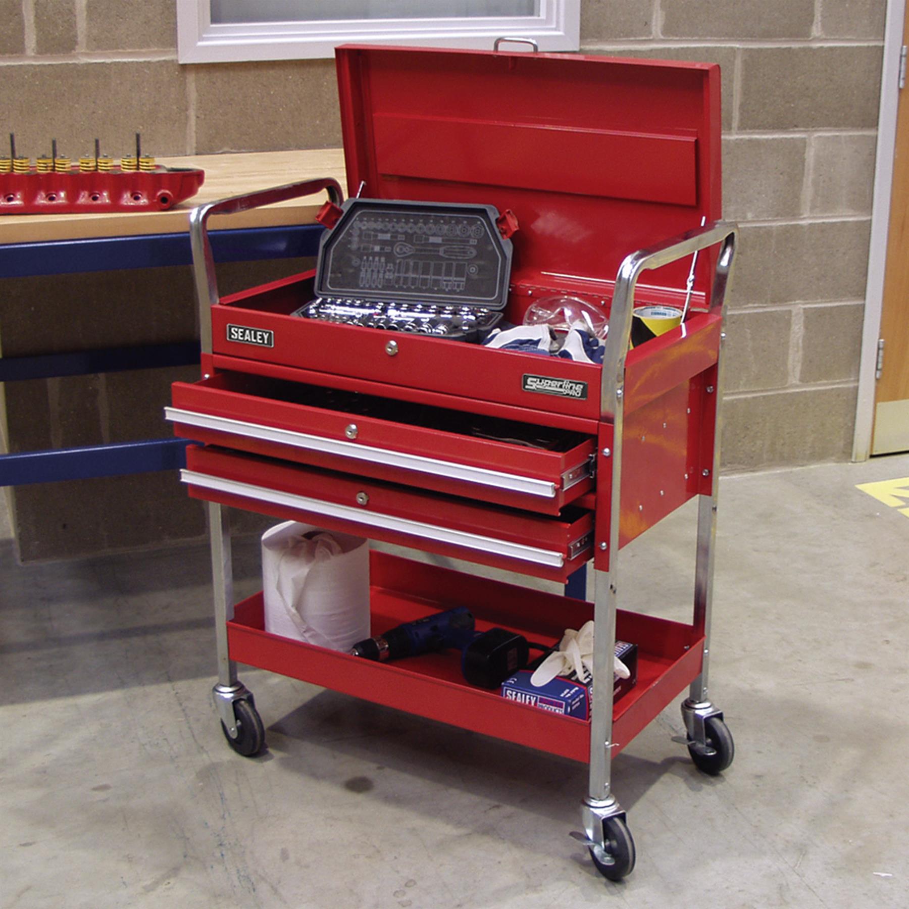 Sealey Trolley 2-Level Heavy-Duty with Lockable Top & 2 Drawers