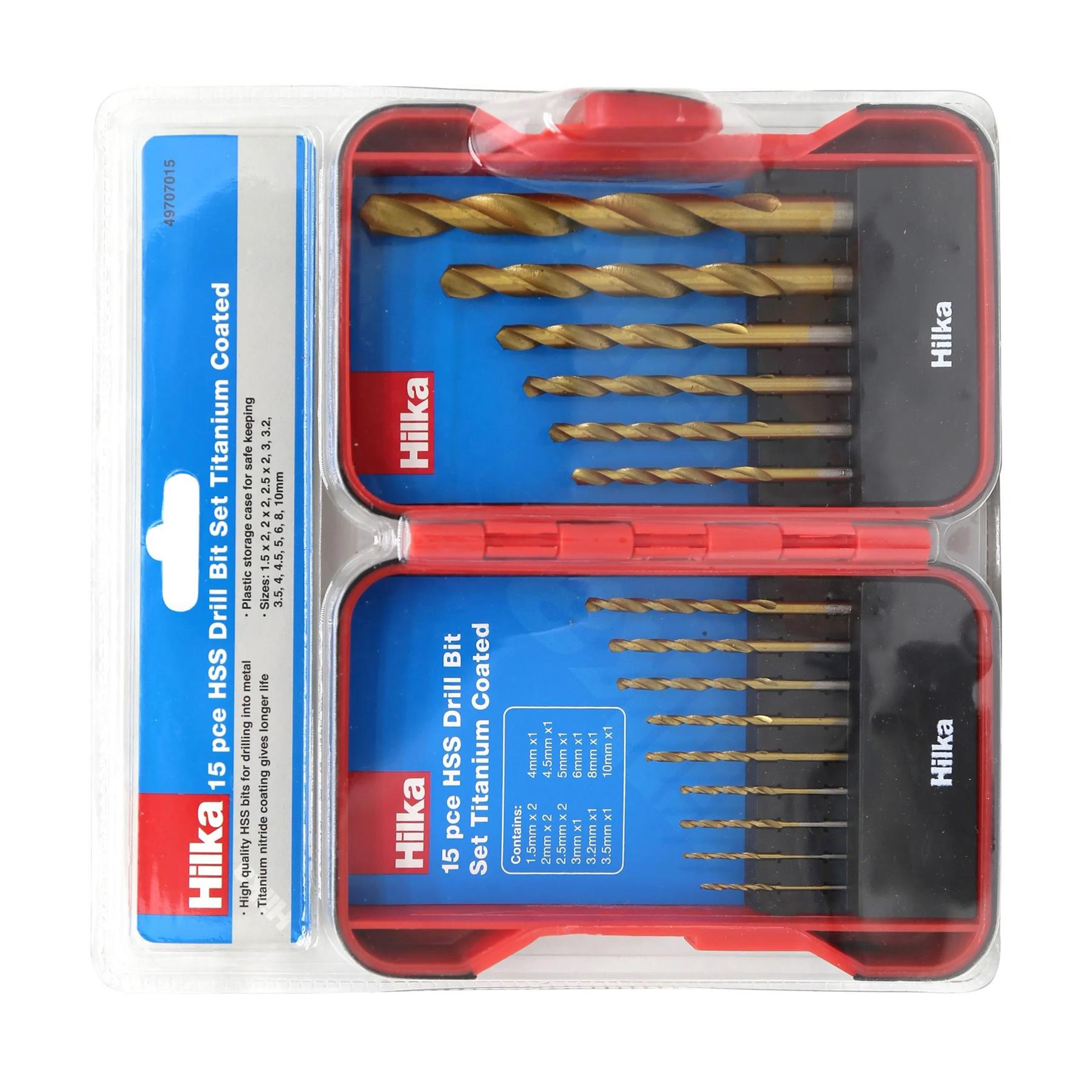 Hilka 15 pce HSS Drill Bit Set Titanium Coated