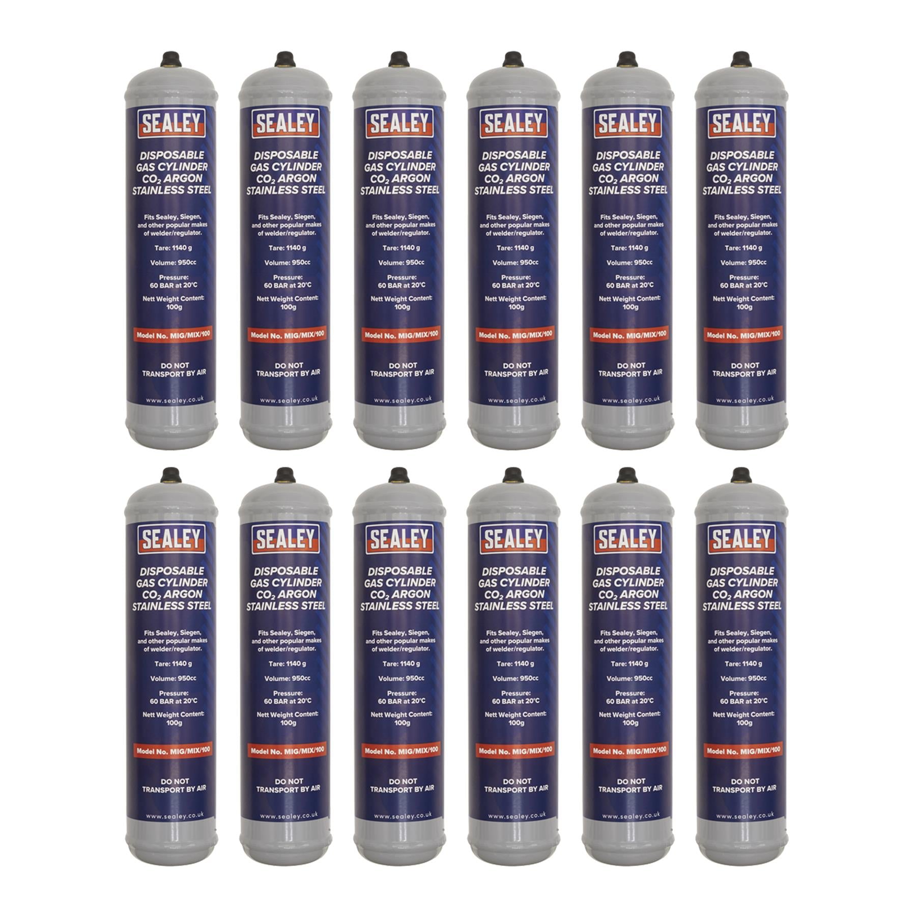 Sealey Gas Cylinder Disposable Carbon Dioxide/Argon 100g - Box of 12