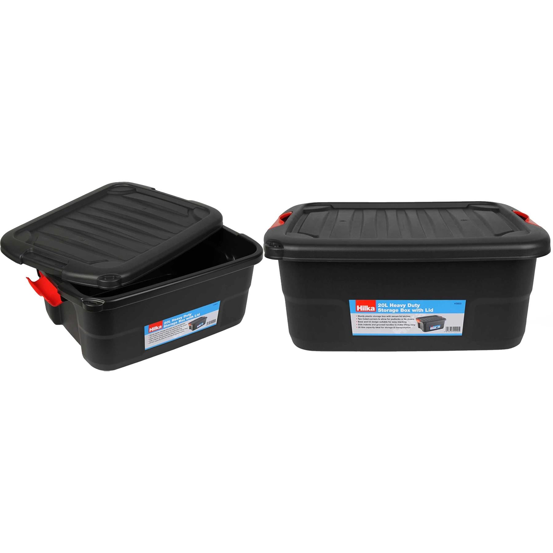 20L Heavy Duty Storage Box with Lid & Latches Plastic Holes for Padlock Tie Down