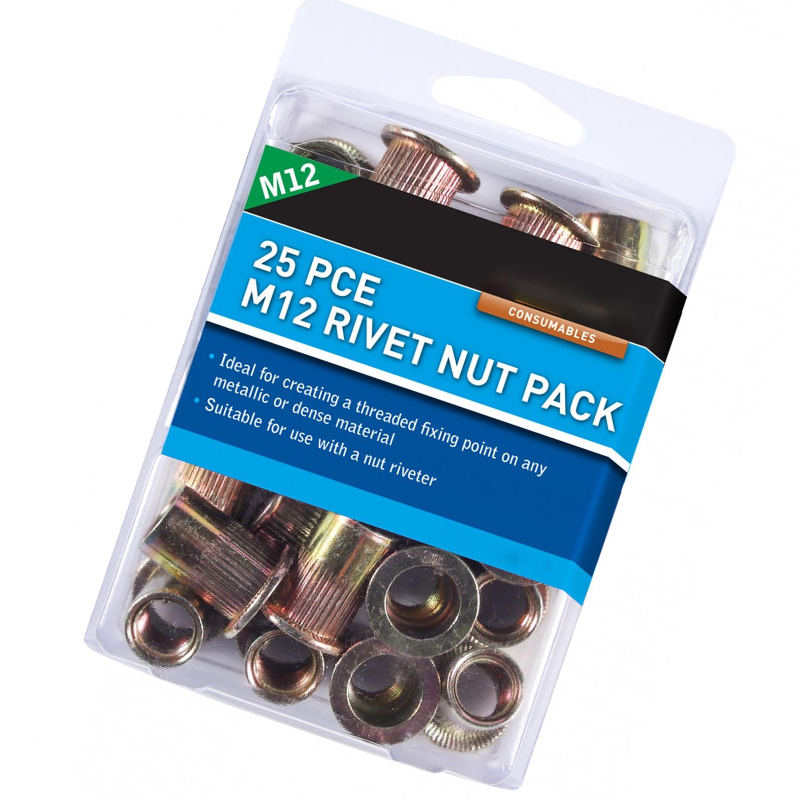BlueSpot 25Pce High Quality M12 Rivet Nut Pack For Nut Riveter Use Metal Thread Fixing