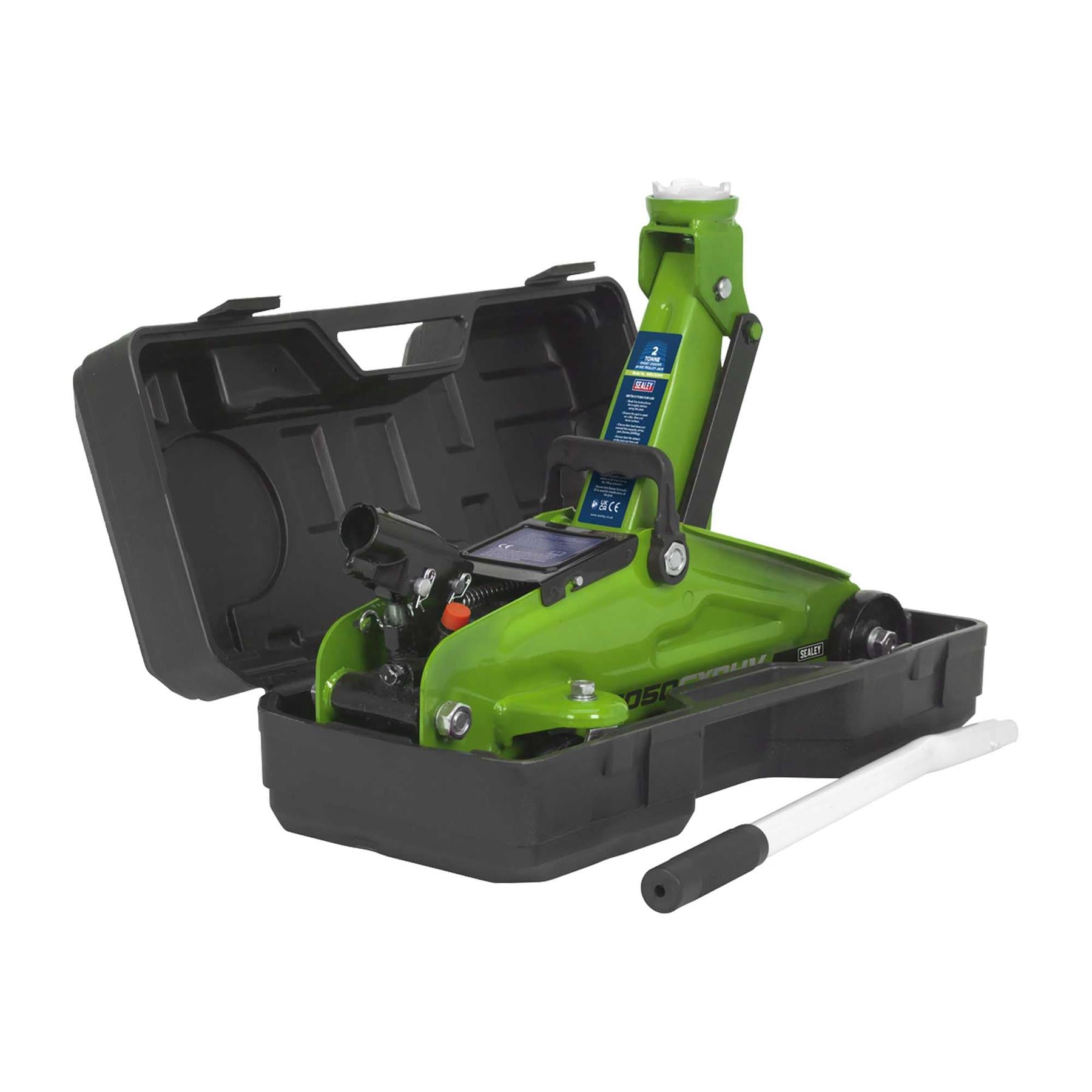 Sealey Trolley Jack 2tonne Hi-Vis Short Chassis with Storage Case