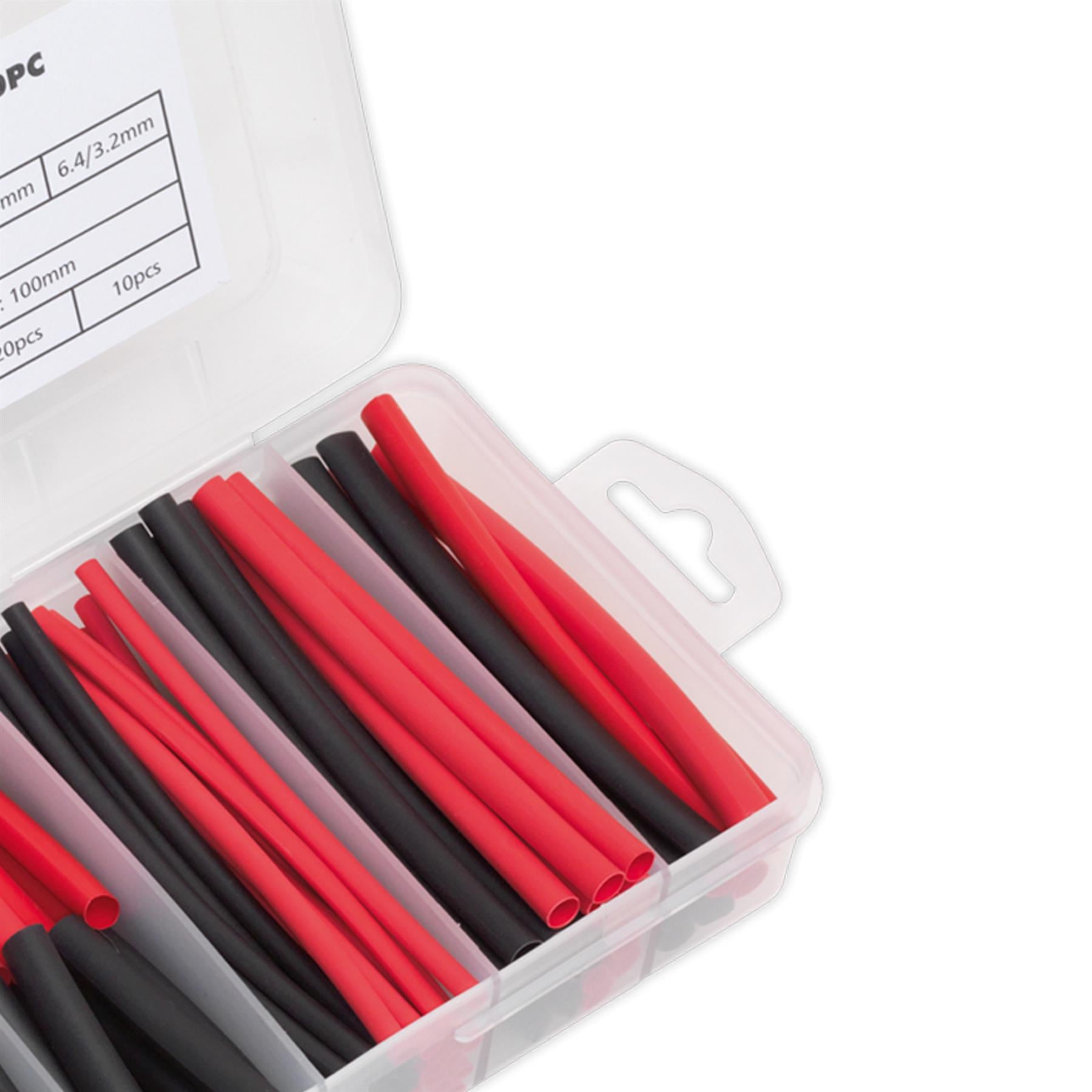 Sealey Heat Shrink Tubing Assortment 180pc 50 & 100mm Black & Red