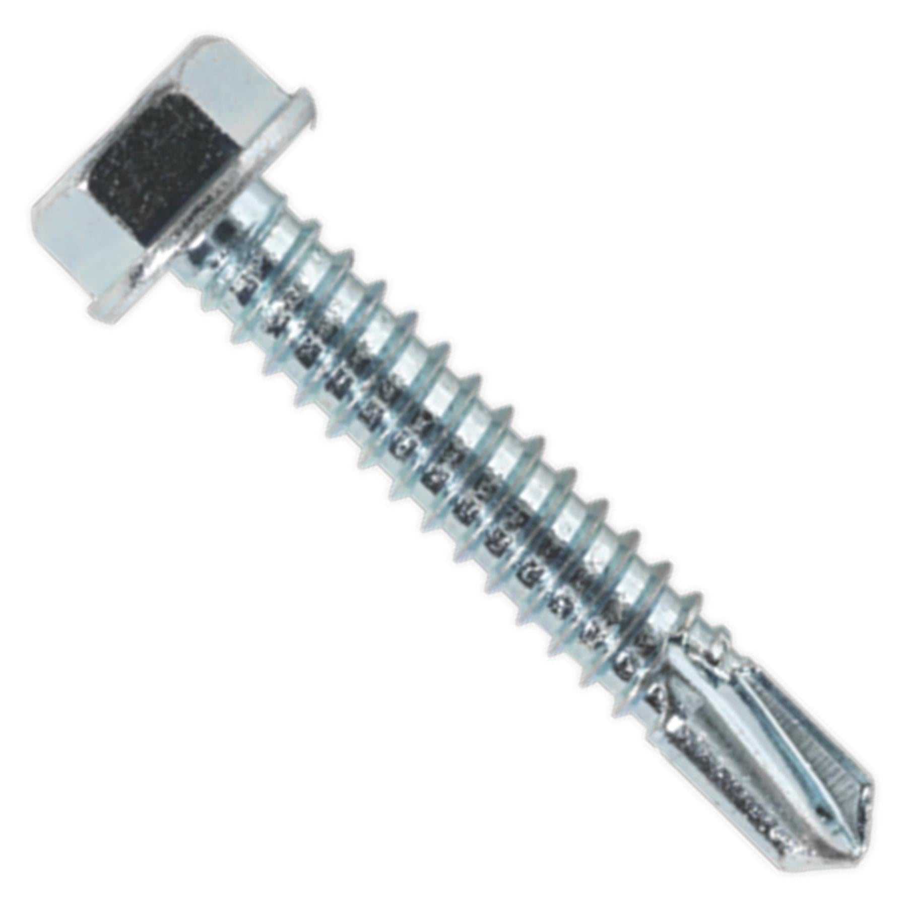 Sealey Self Drilling Screw 6.3 x 38mm Hex Head Zinc Pack of 100