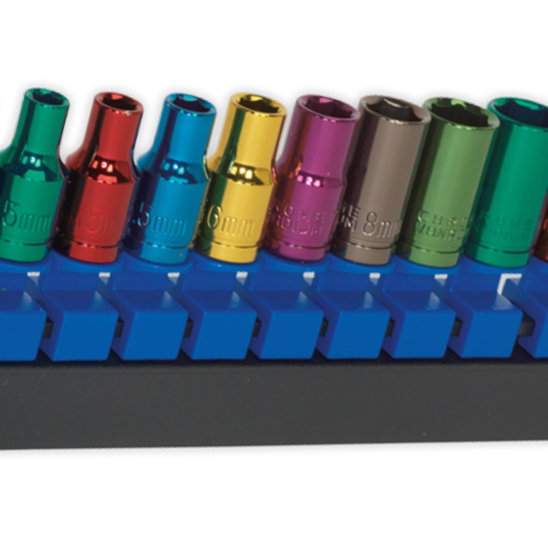 Sealey Multi-Colour Socket Set 12pc 1/4"Sq Dr 6pt WallDrive Metric