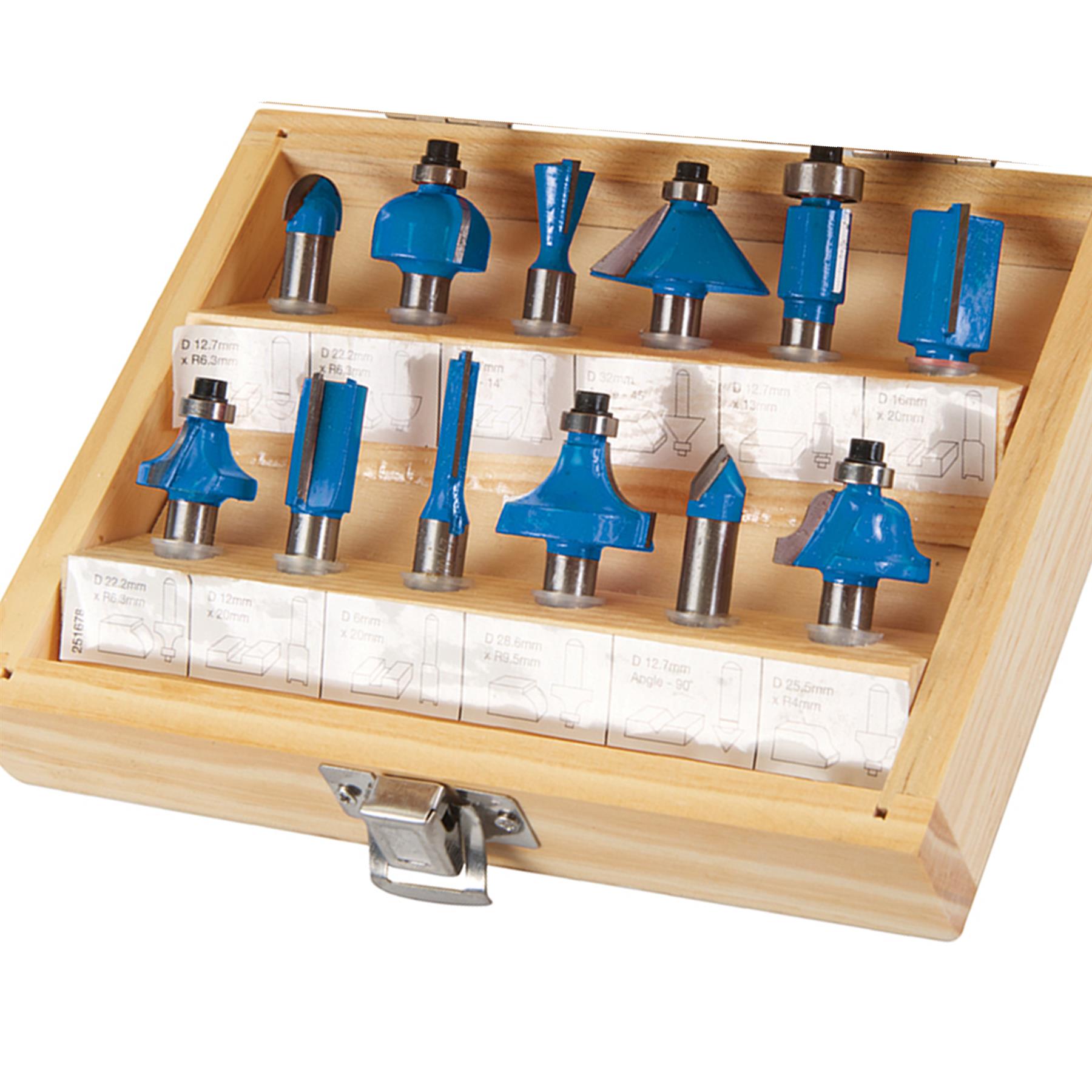 12Pce TCT Router Bit Set 8mm Striaght Grooving Dovetail Chamfer Flush Rounding