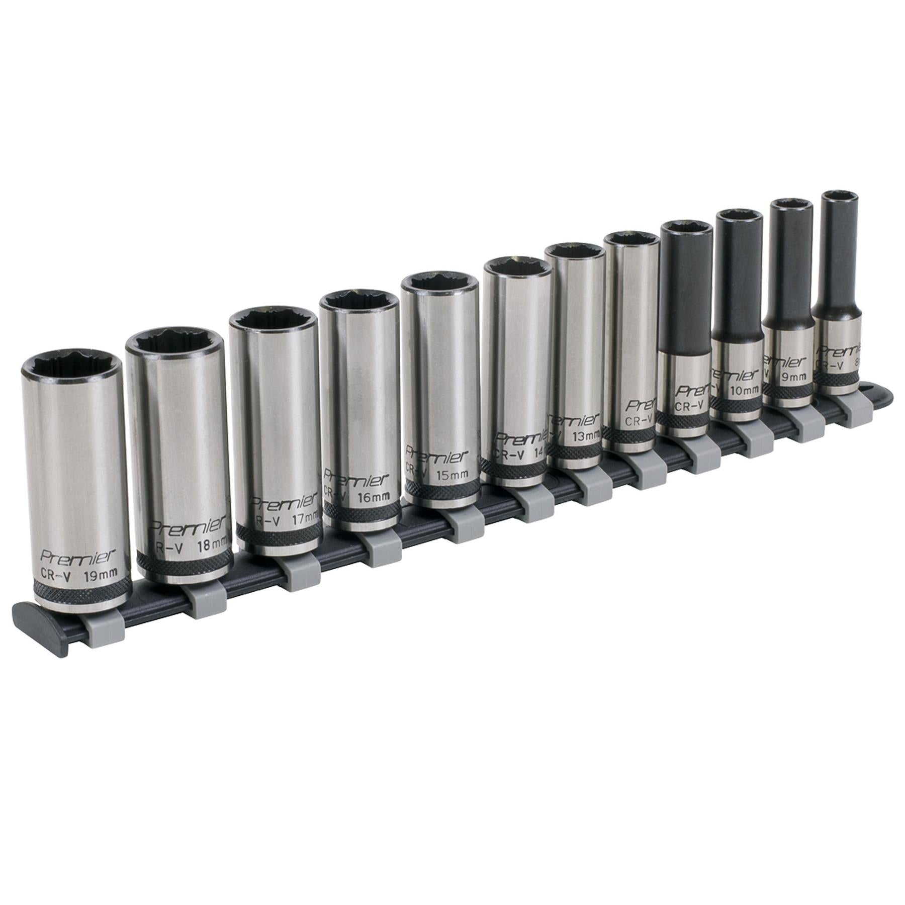 Sealey Socket Set 12pc 3/8"Sq Drive Deep Lock-On� 6pt Metric - Black Series