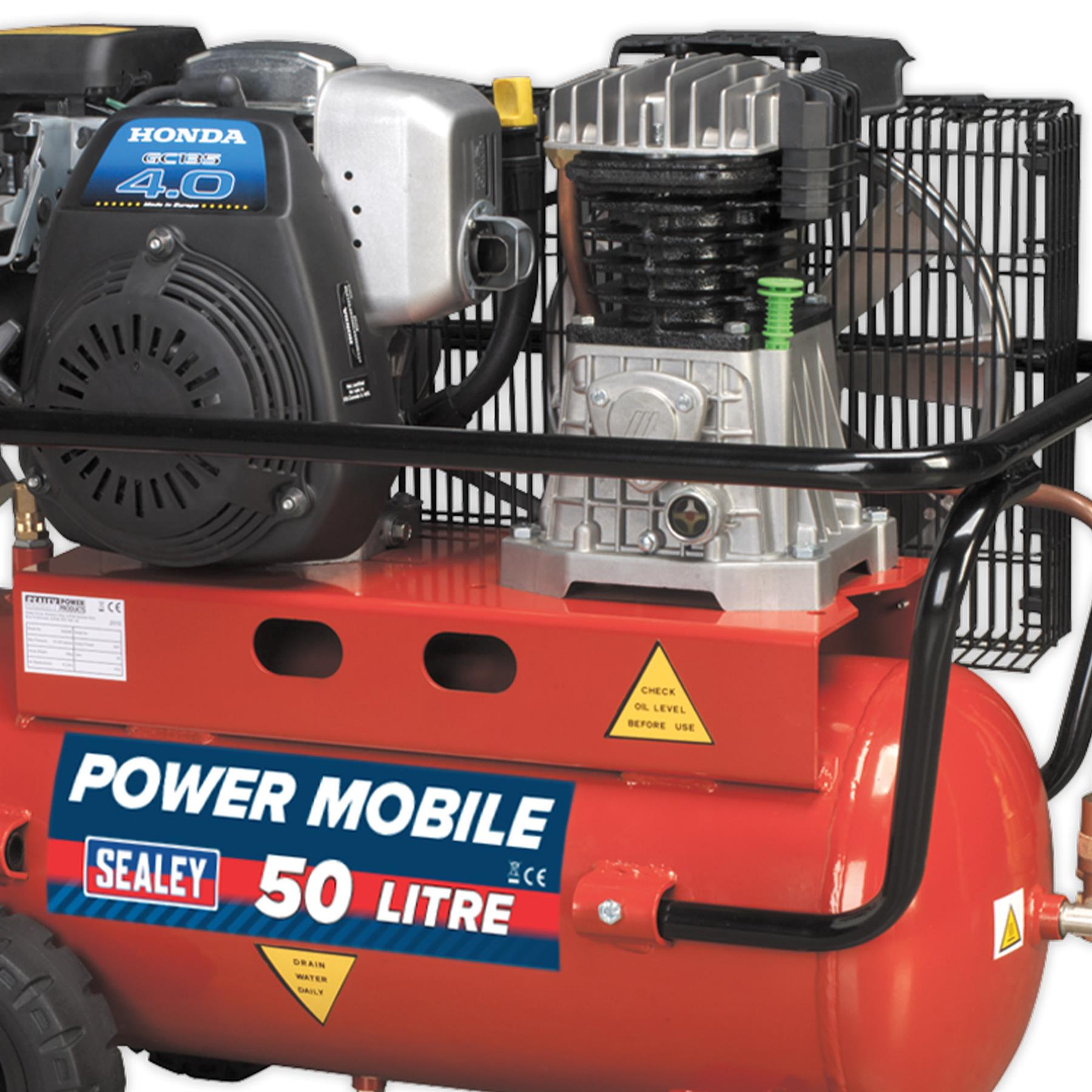 Sealey Compressor 50L Belt Drive Petrol Engine 4hp
