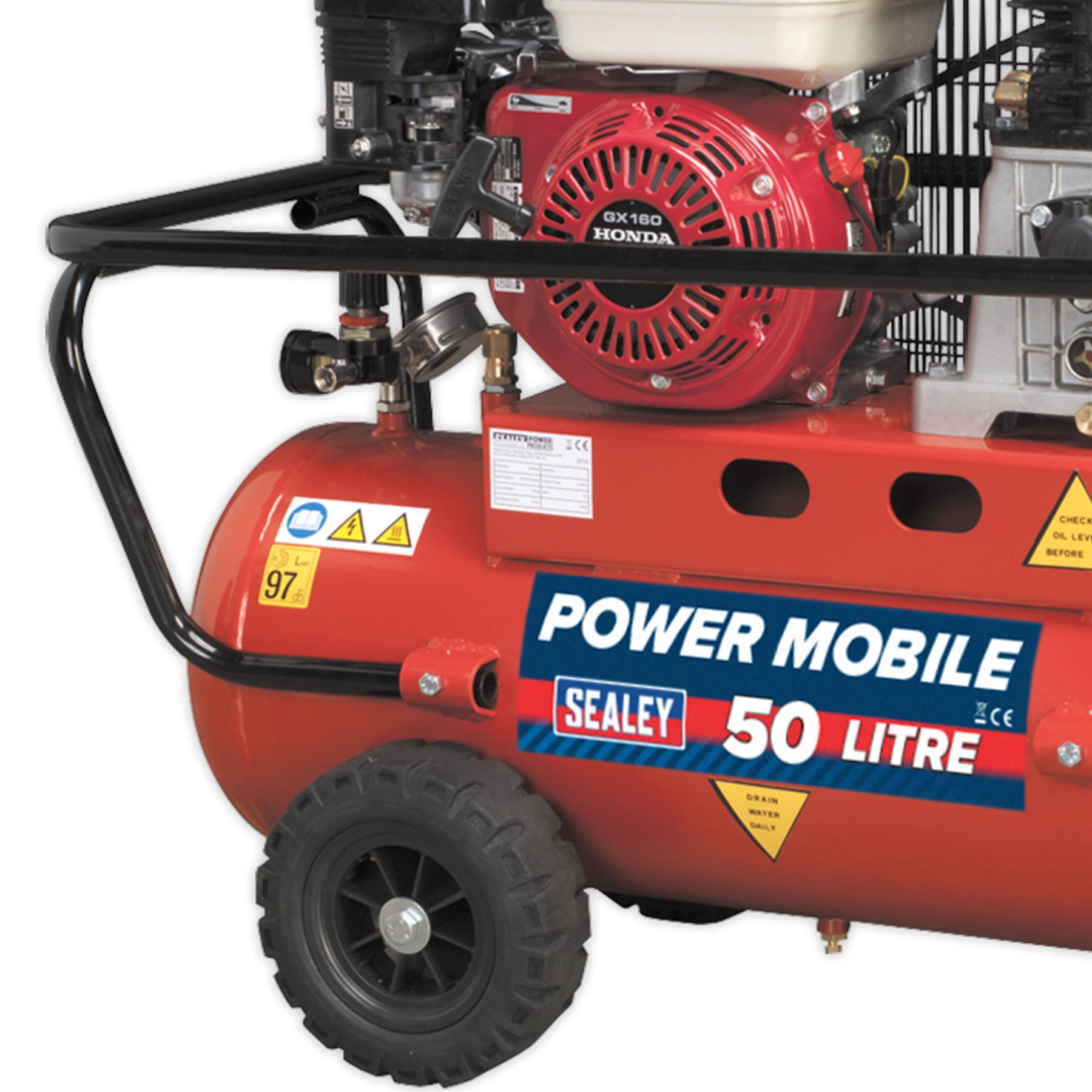 Sealey Compressor 50L Belt Drive Petrol Engine 5.5hp