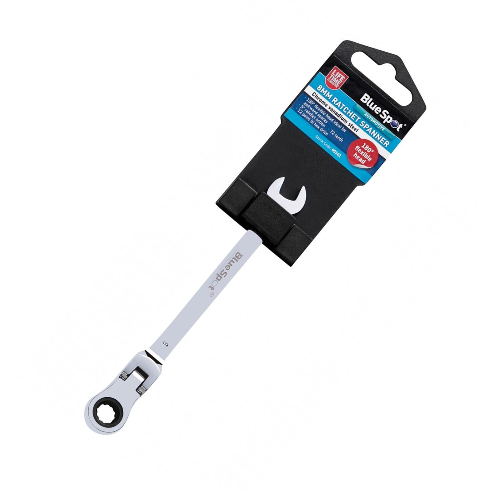 BlueSpot Ratchet Spanner Combination Flexible Head Wrench Metric 8