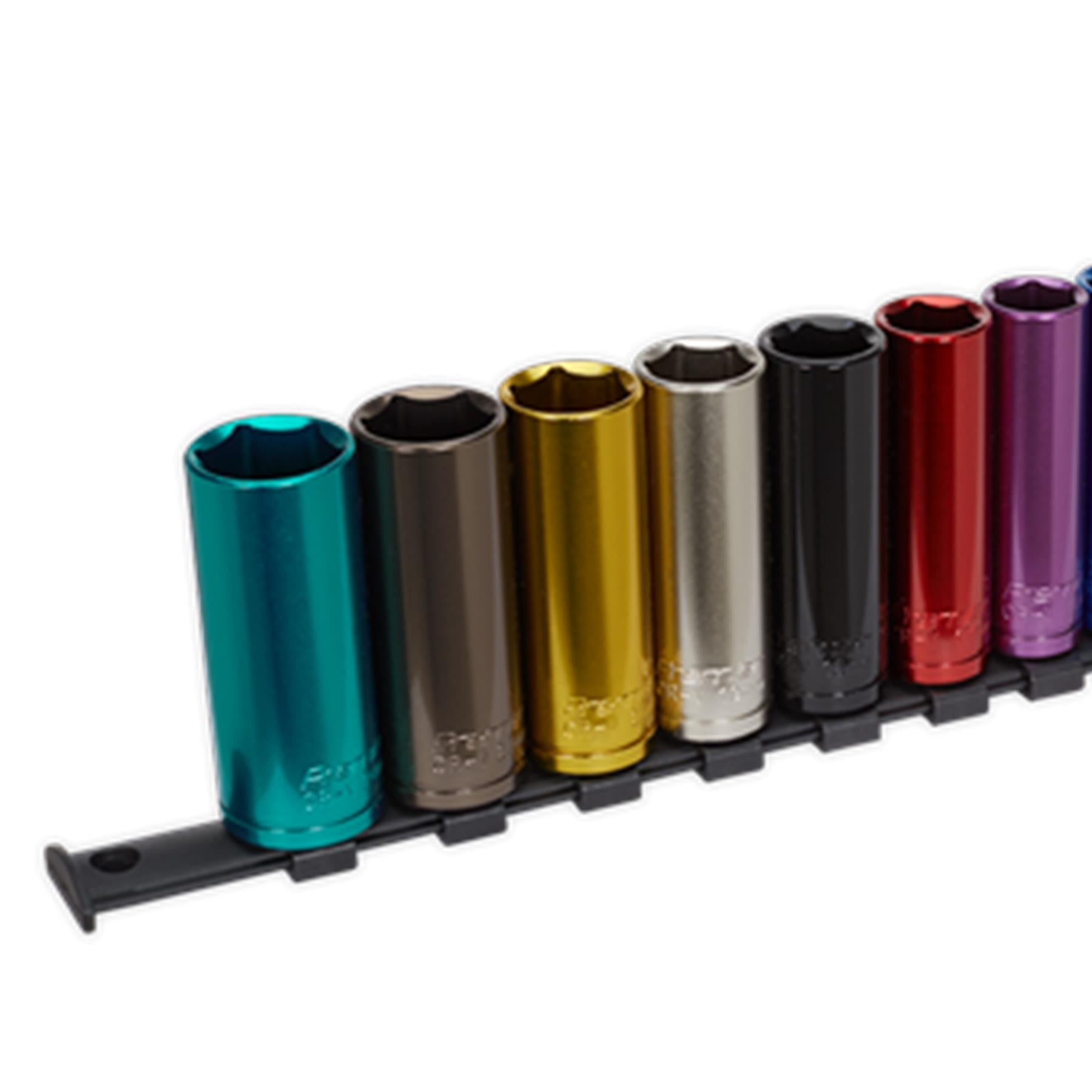 Sealey 15pc Multi Coloured Deep Socket Set 8mm - 24mm 6pt Set 1/2" Sq Drive