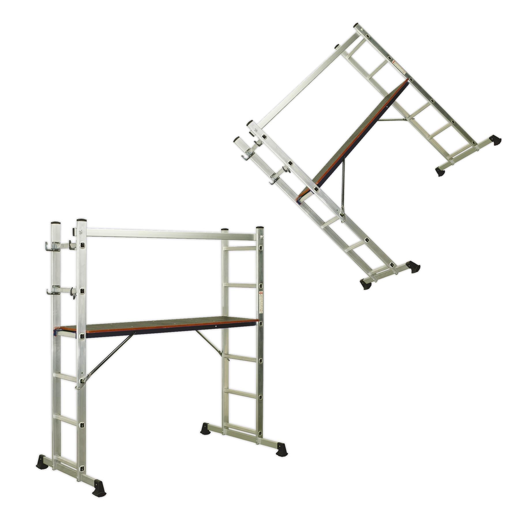 Sealey Aluminium Scaffold Ladder 4-Way EN 131 Used As Extending, Single, Step Or Complete Scaffolding Unit