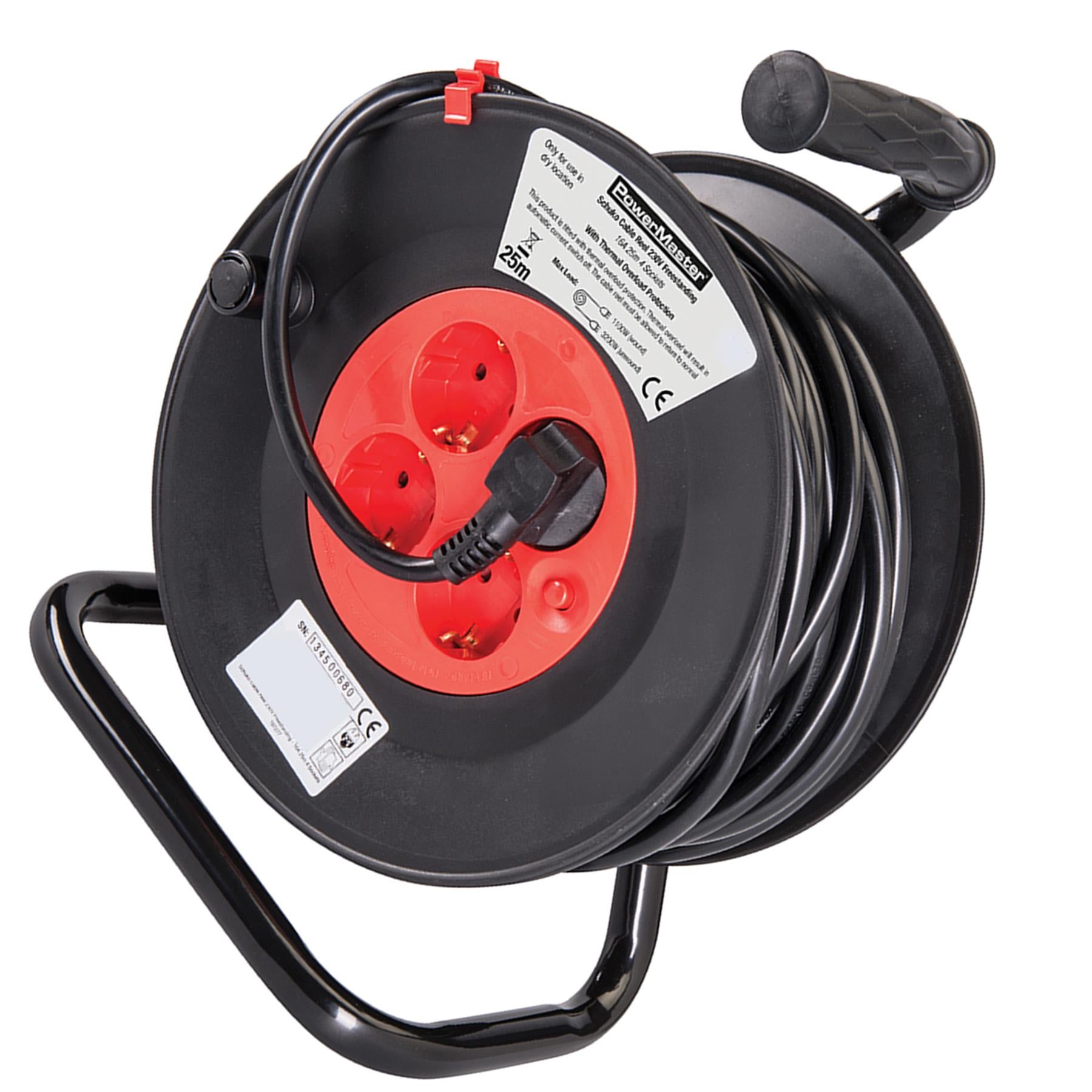 Cable Reel 4 Sockets 230V 16A 25M Electric DIY 25M Long, 3X1.5mm2 Conductor Area