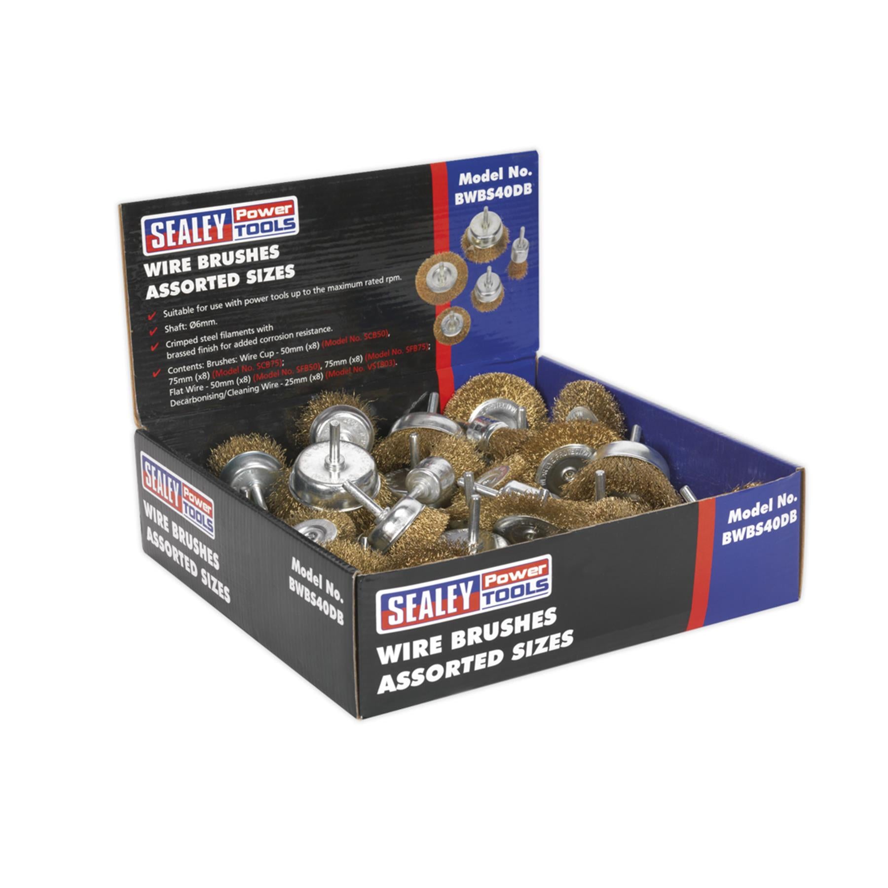 Sealey Wire Brushes Assorted Sizes Display Box of 40