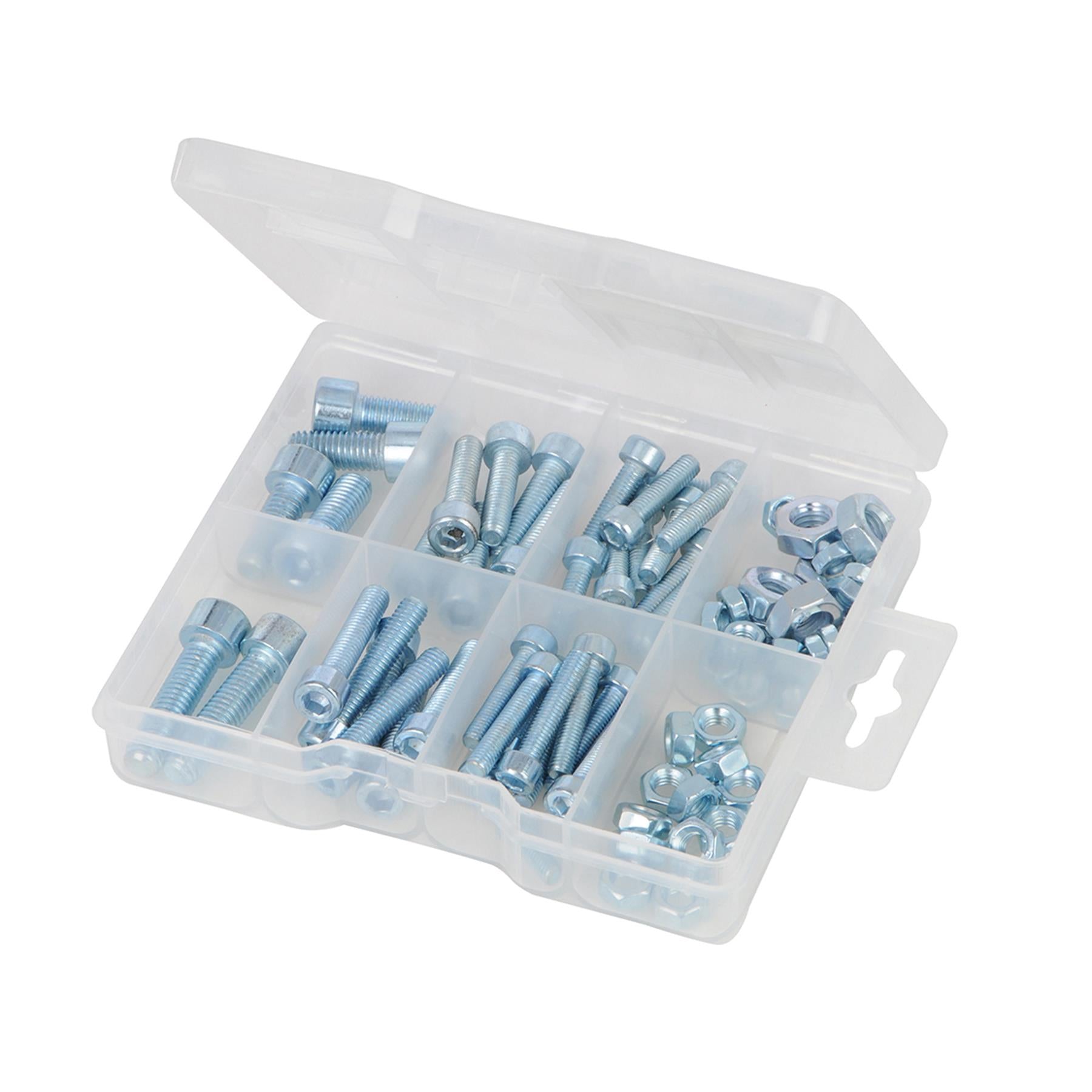 75Pce Cap Screws & Nuts Pack Zinc-Plated Corrosion Resist M5 X 20 To M8 X 30mm