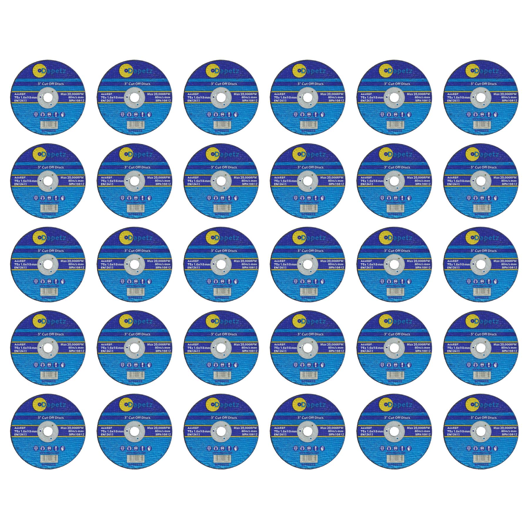 30 Pack 75mm X 1.6mm Metal Cutting Cut Off Discs 9.5mm Bore High Quality