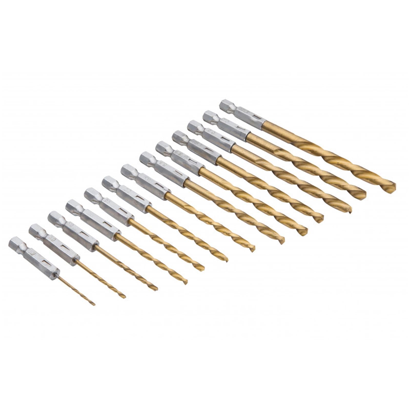 BlueSpot 13Pce Titanium Drill Bit Set HSS Titanium Coated Drill Bits Hex Shank 1.5 - 6.5mm