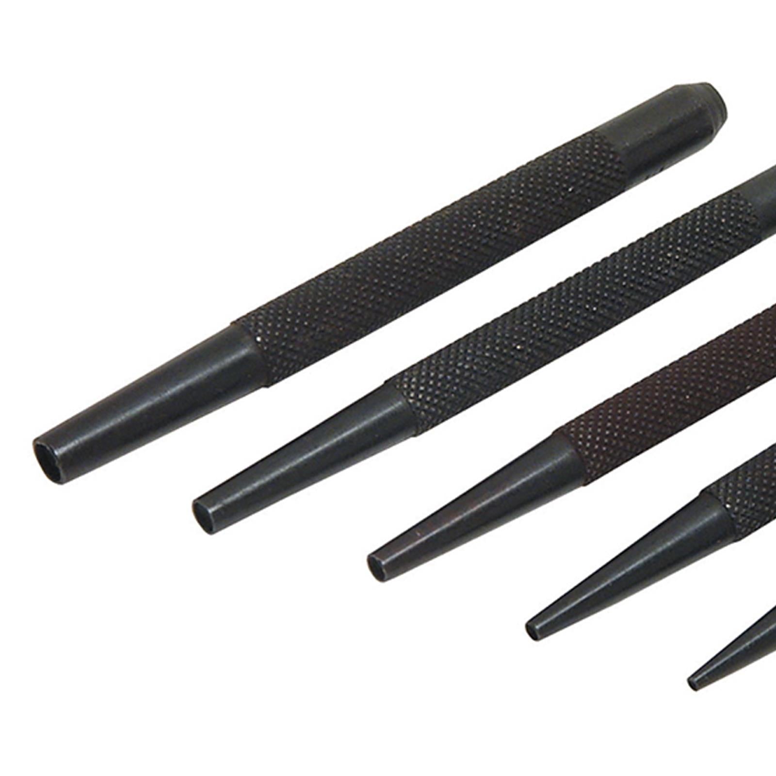 5Pce Nail Punch Set 1.5mm - 5mm Hardened Knurled Grip & Blackened Finish
