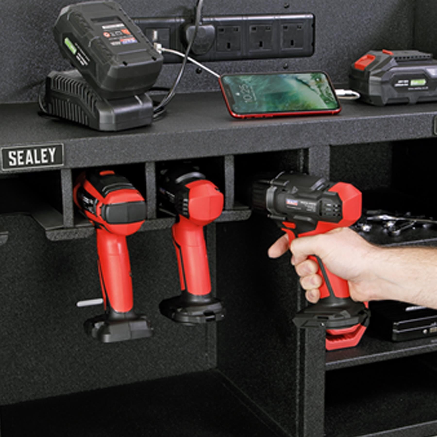 Sealey Power Tool Storage Rack 760mm with Power Strip