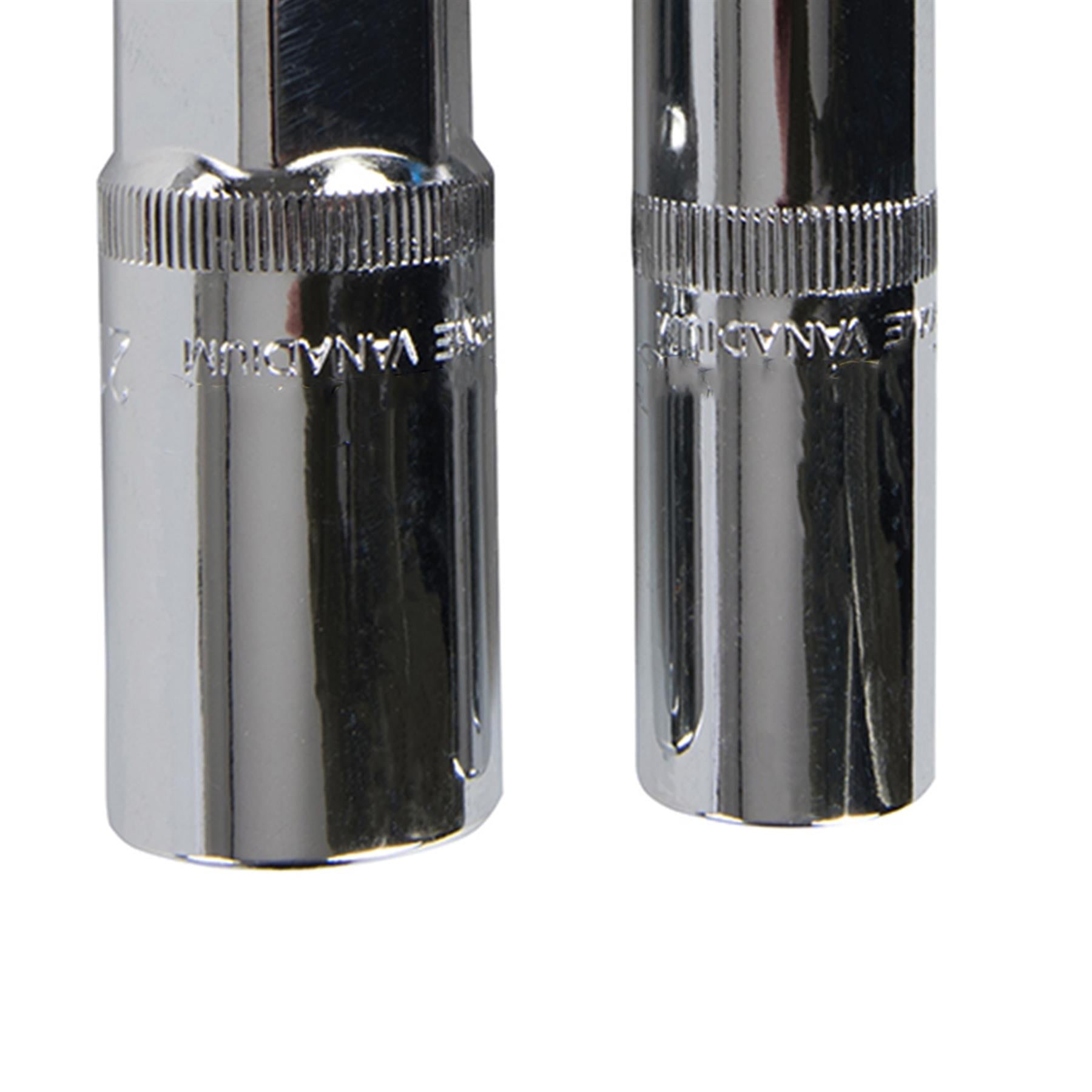 2 Pce 1/2" Spark Plug Deep Socket Set 16mm & 21mm Chamfered End Positive Nut Loc