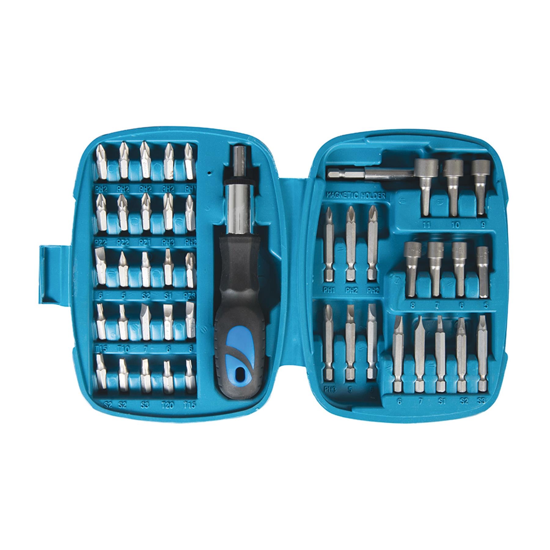 45Pce Ratchet Screwdriver Bit & Socket Set Soft-Grip Forward, Reverse & Locked