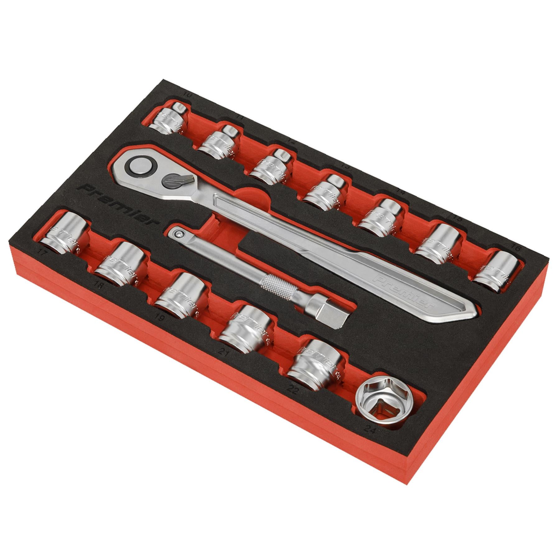 Sealey Low Profile Socket Set 15pc 1/2"Sq Drive Metric - Platinum