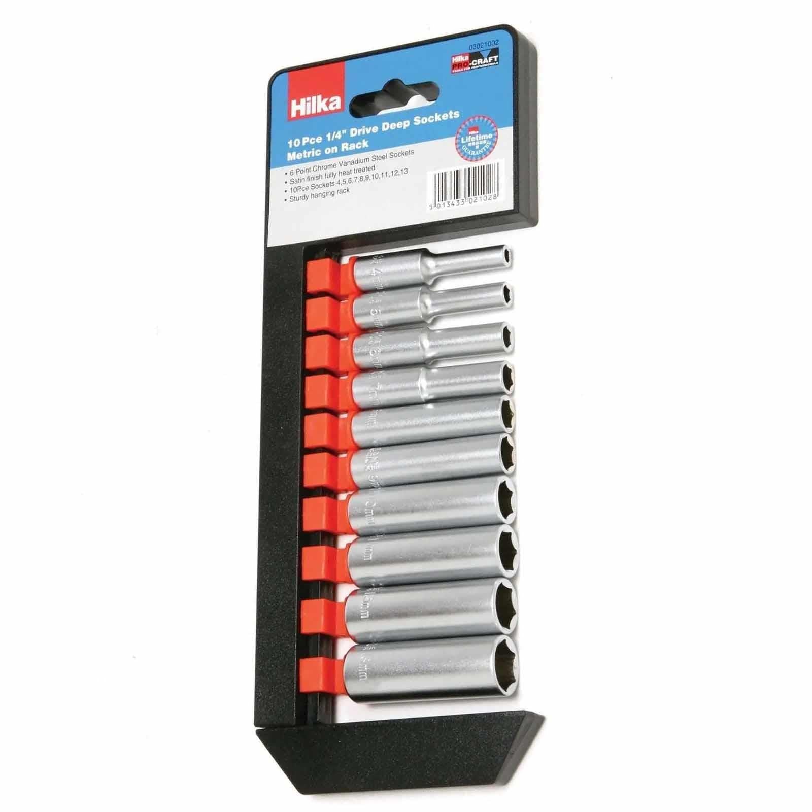 10PC Lifetime Guarantee Deep Socket Set Long reach Sockets on Rail 1/4” drive
