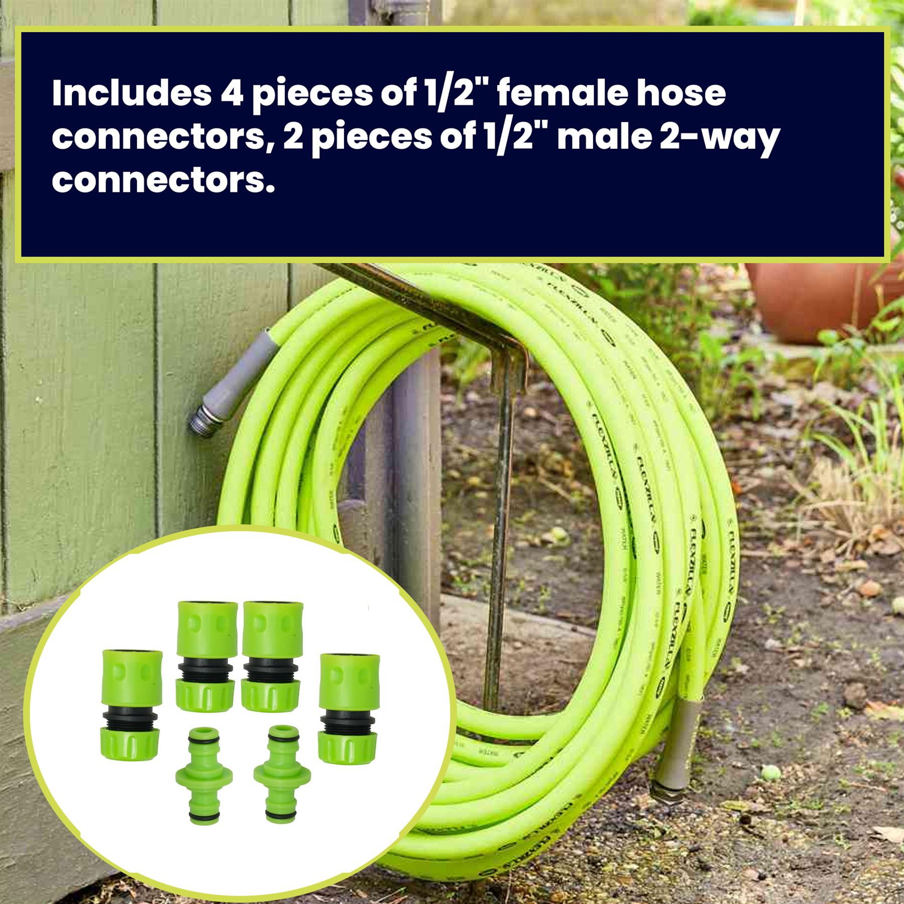 Garden Hose Fitting Set 1/2", 2X 2-Way Male Connector 4X Female Hose Connector