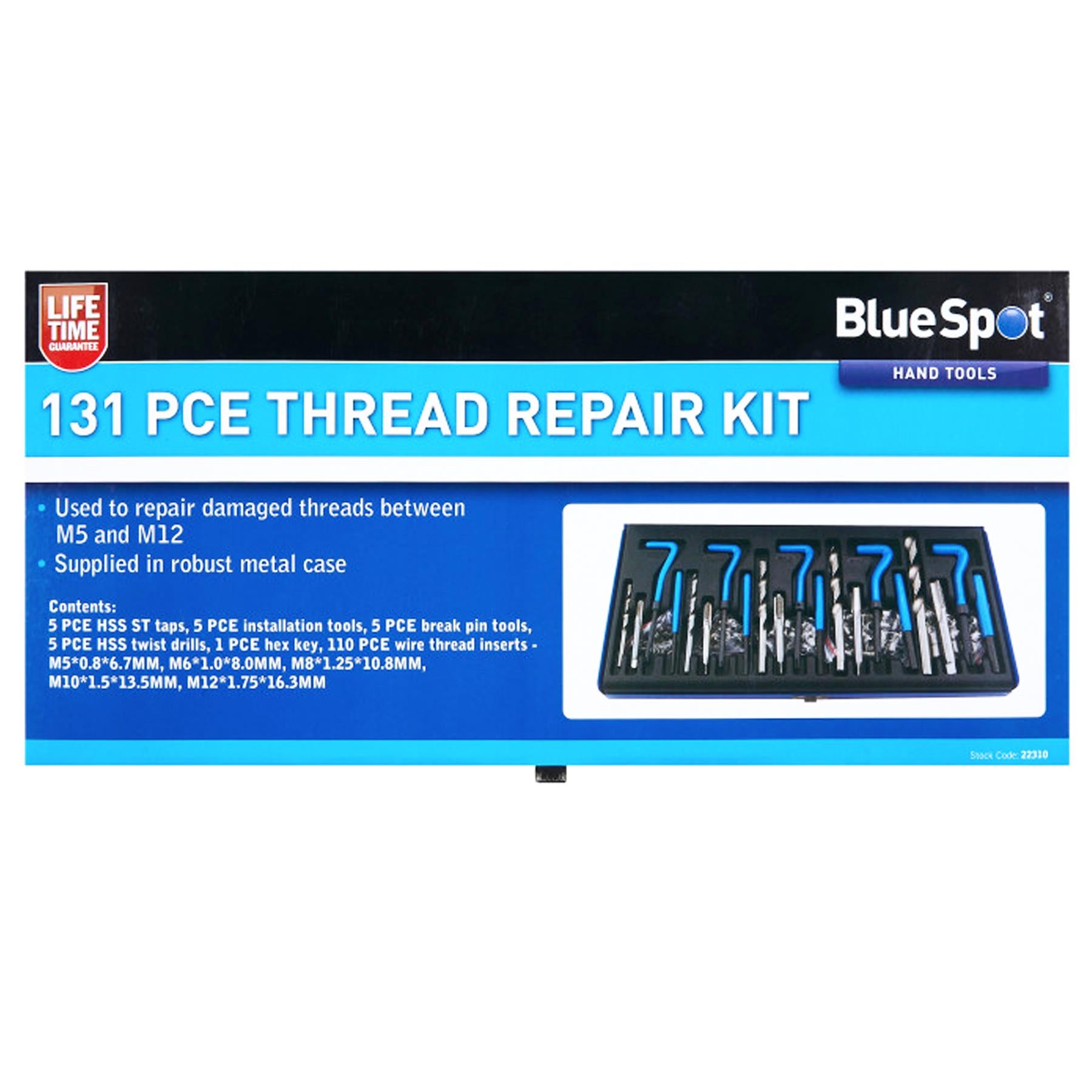 BlueSpot 131pc Helicoil Thread Repair Threaded Tool Twist Drill Bit Kit M5 - M12