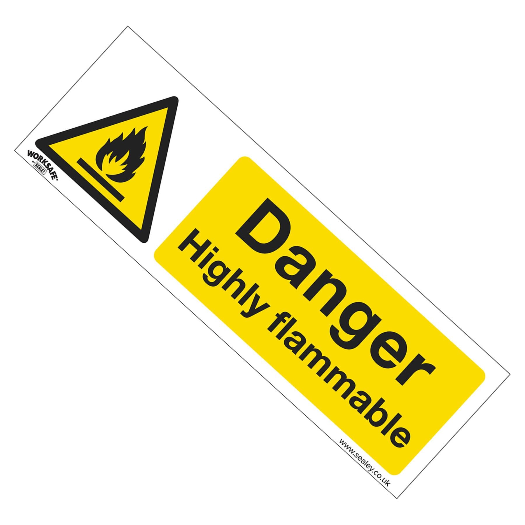 Sealey Safety Sign - Danger Highly Flam. -Self-Adhes. - Pk of 10
