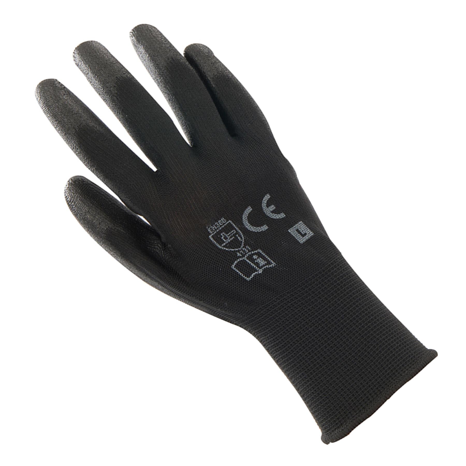 20x PU Palm Coated Work Wear Gardening Black Safety Gloves L 10