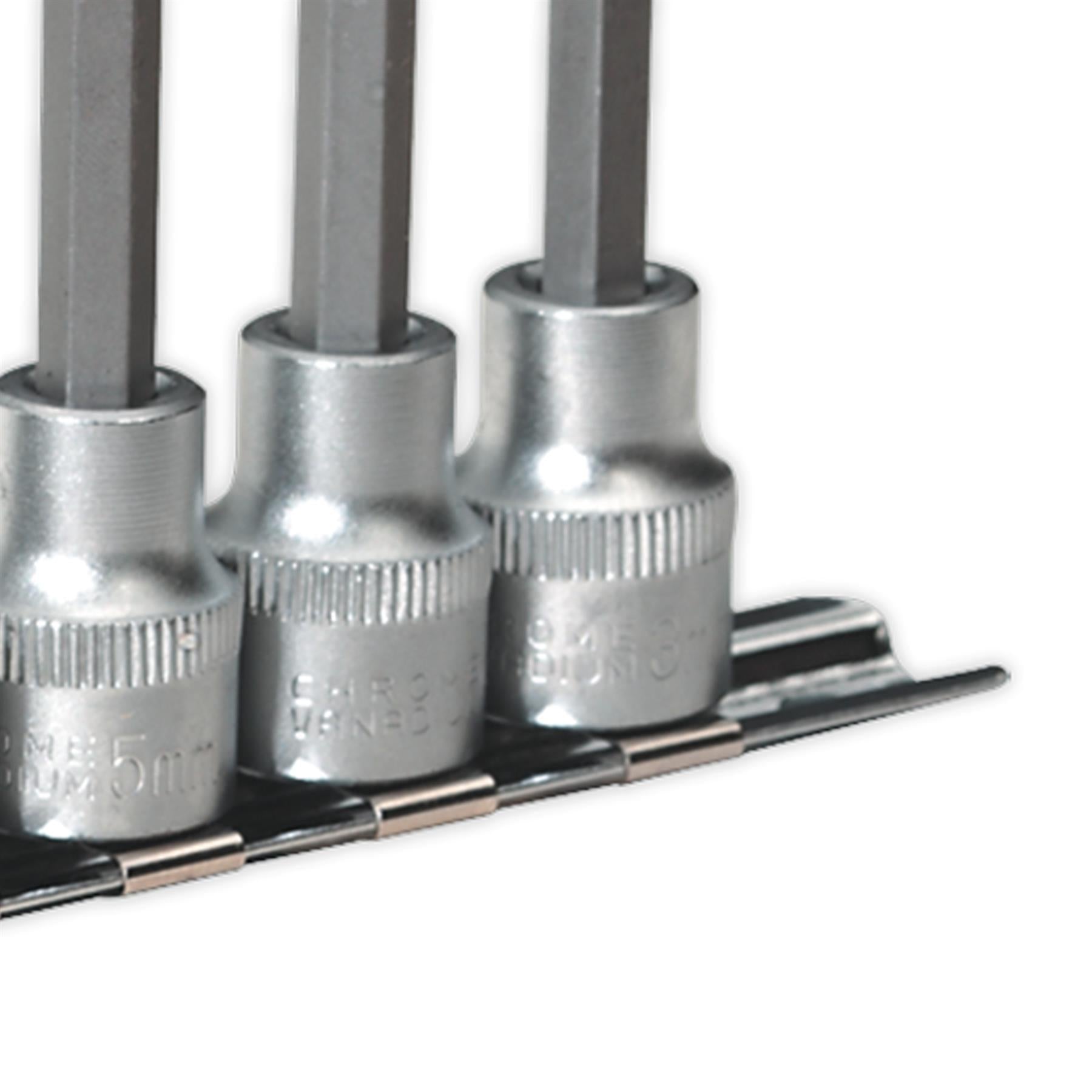 Sealey Ball-End Hex Socket Bit Set 7pc Metric 3/8"Sq Drive 100mm