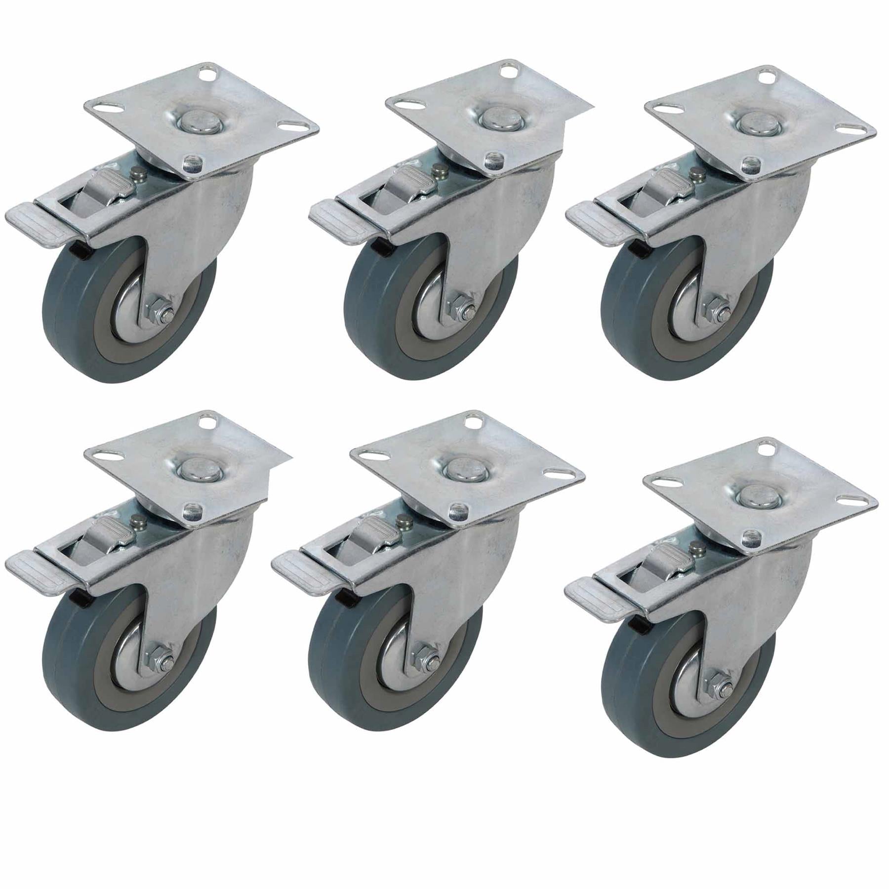 Heavy Duty Swivel Rubber Castor Caster Wheels Cart Wheel 75mm 6 PC