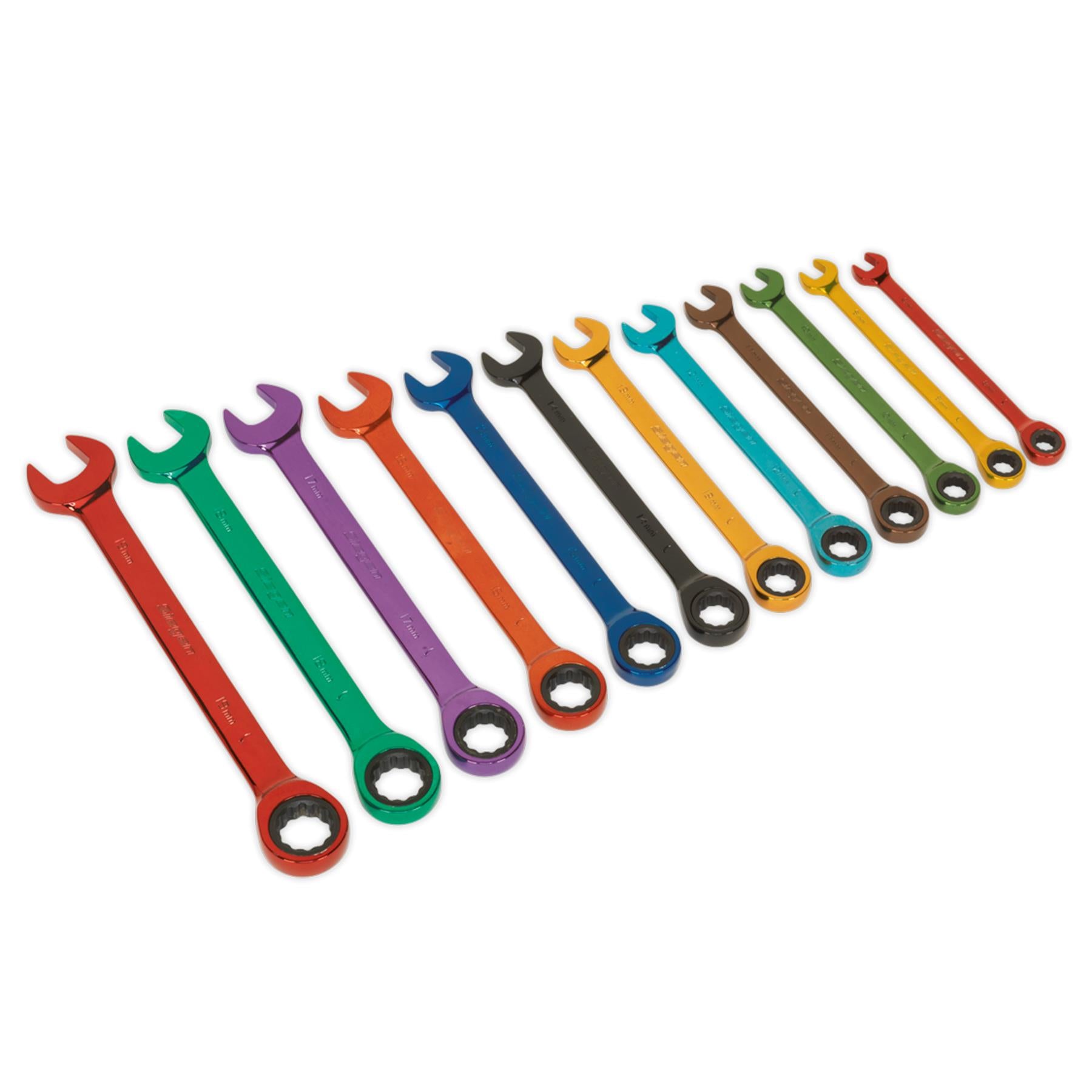 Sealey Ratchet Combination Spanner Set 12pc Multi-Coloured Metric