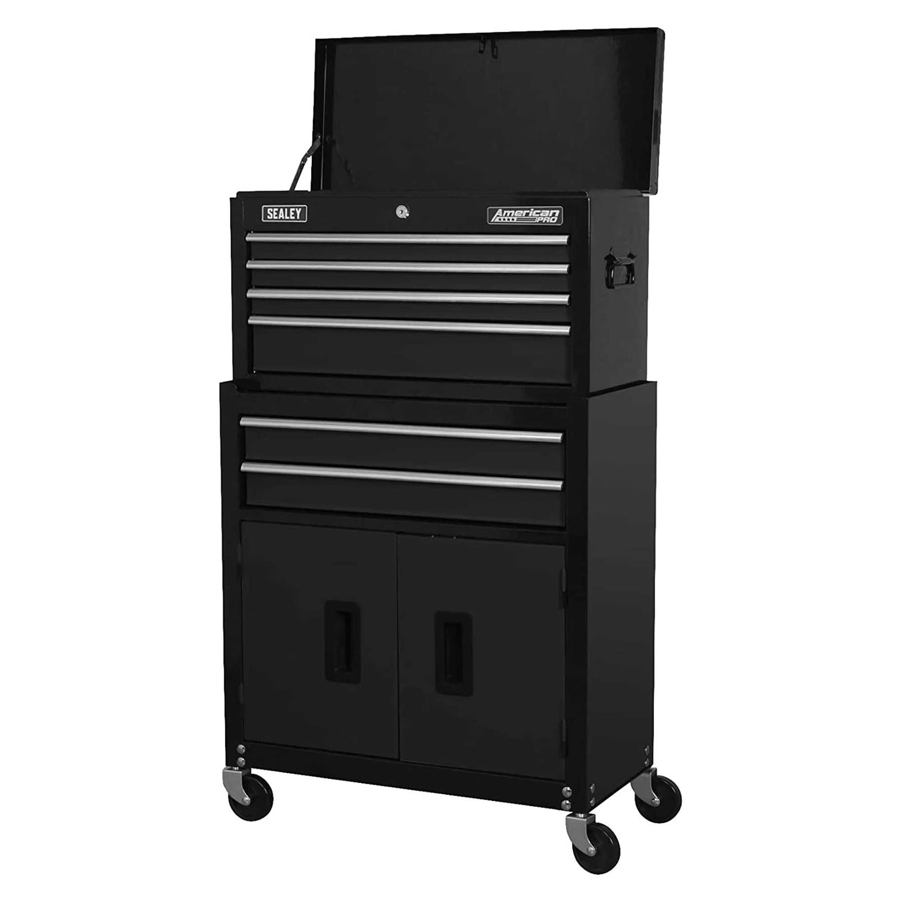 Sealey Topchest & Rollcab Combination 6 Drawer with Ball-Bearing Slides - Black