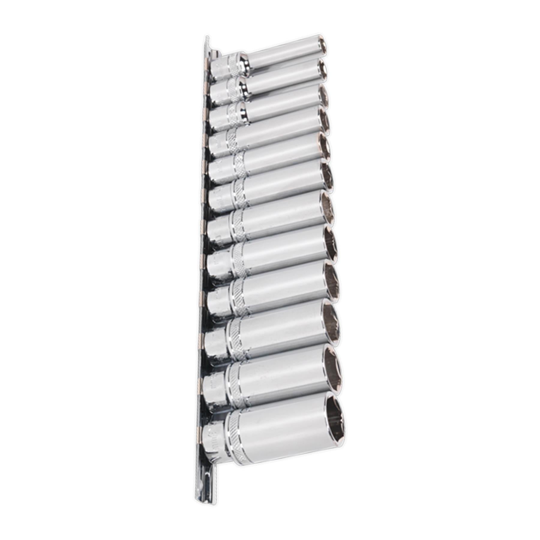 Sealey Deep Lock-On Socket Set 3/8"Sq Dr 12pc 8-19mm 6pt Metric Long Reach