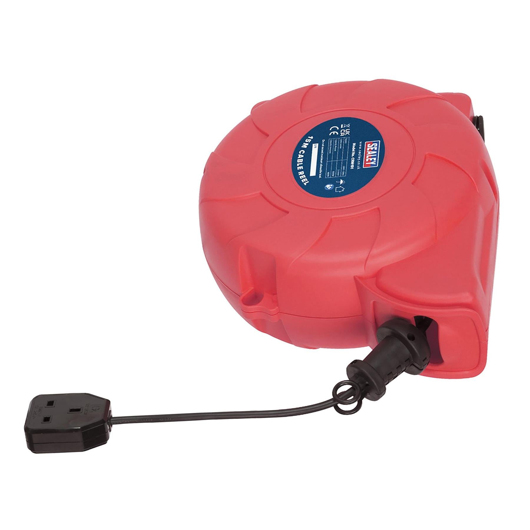 Sealey CRM151 Retractable Cable Reel System 15M 1 x 230V Socket Extension Extend
