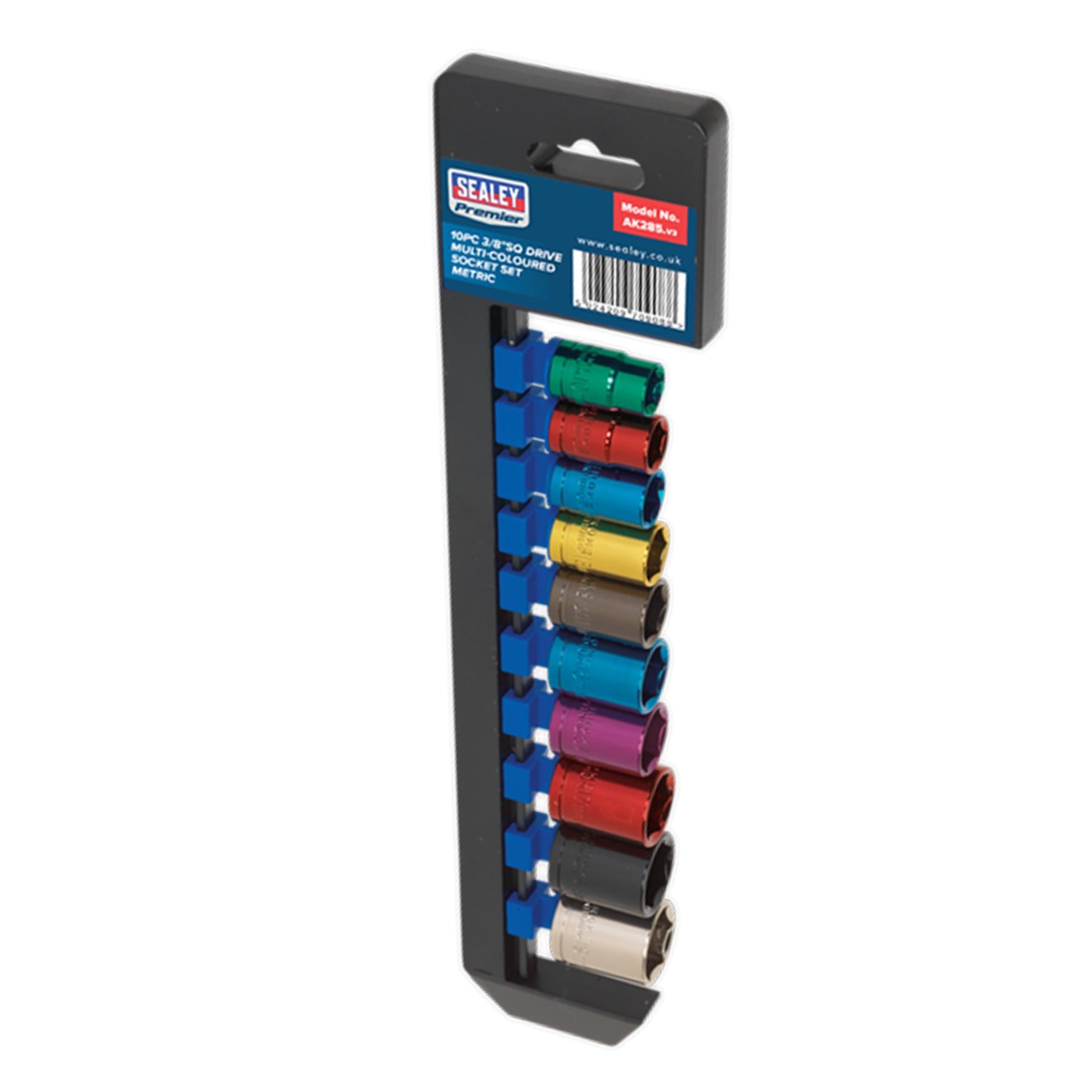 Sealey 10pc Multi Coloured Metric Socket Set 10mm - 19mm 6pt Set 3/8" Sq Drive