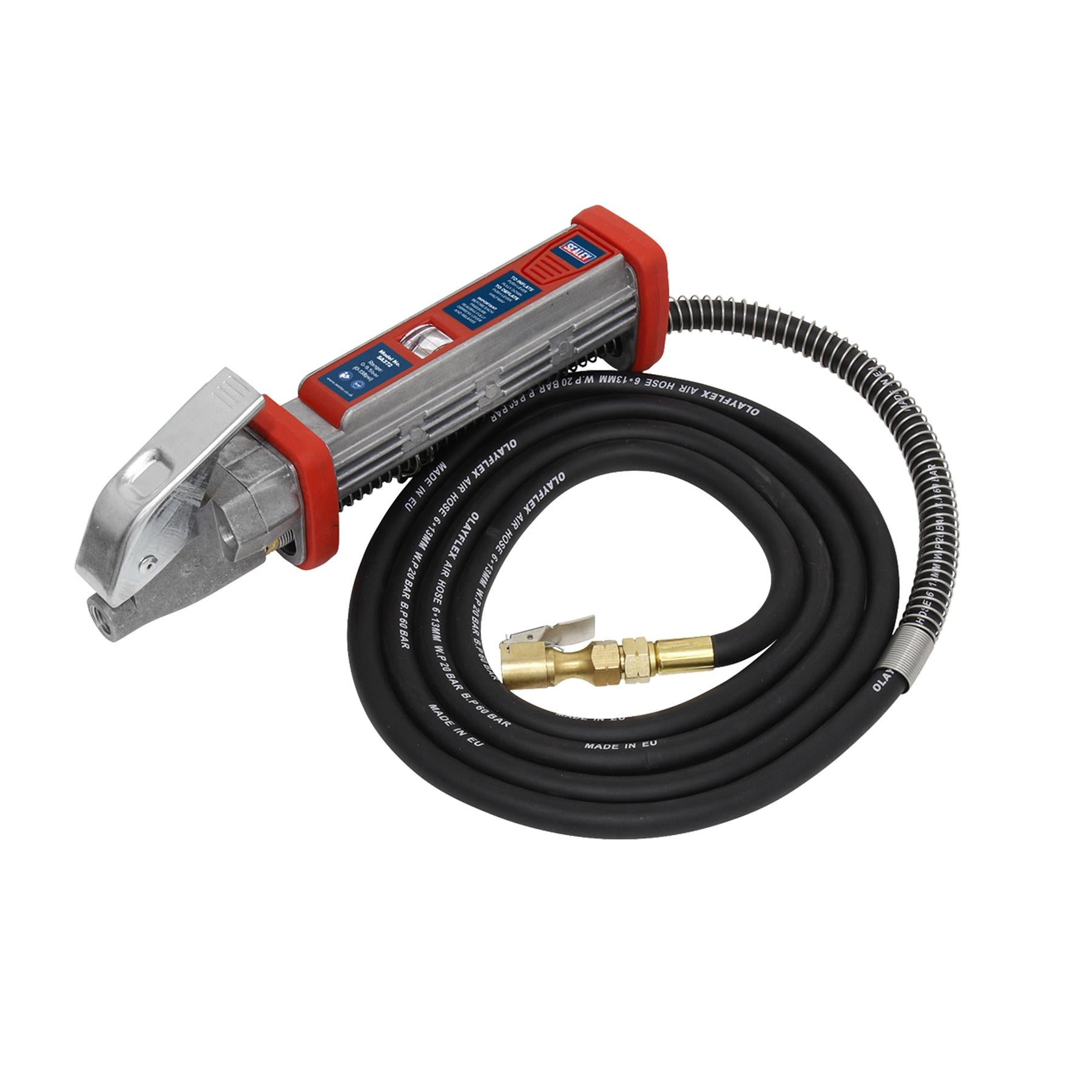 Sealey Tyre Inflator 2.7m Hose with Clip-On Connector