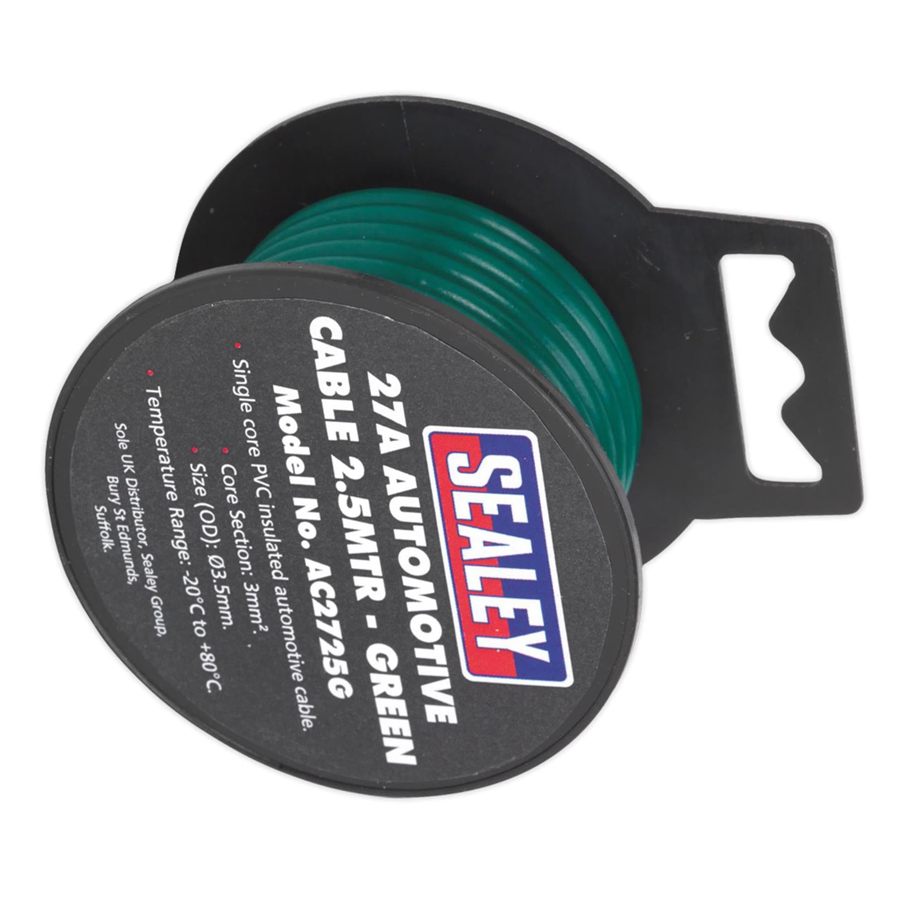 Sealey Automotive Thick Wall Electrical Auto Loom Car Cable 27A 2.5m Green