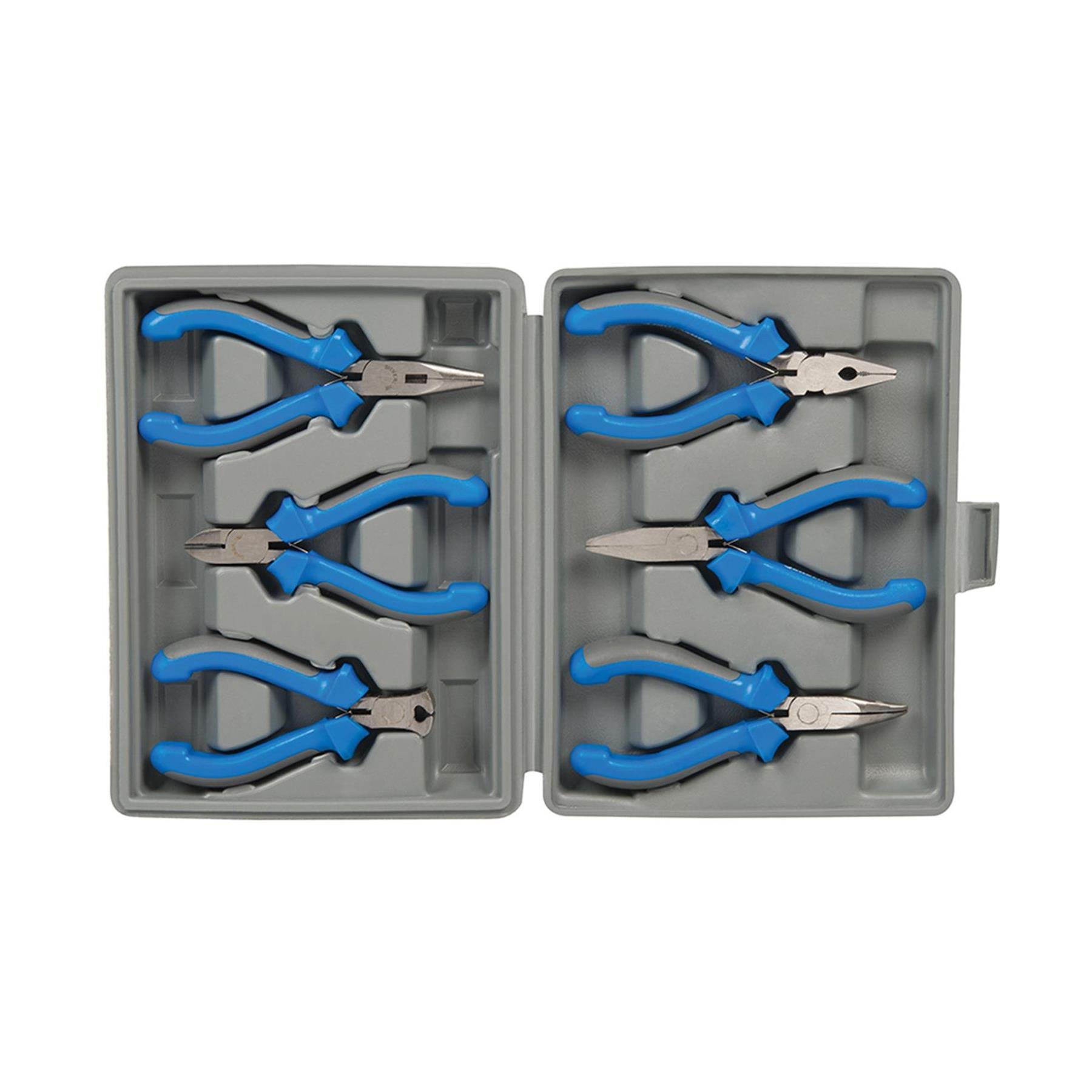 Mini Pliers Set Long, Flat & Bent Nose, Side/End Cutters, Combination 6pc Set