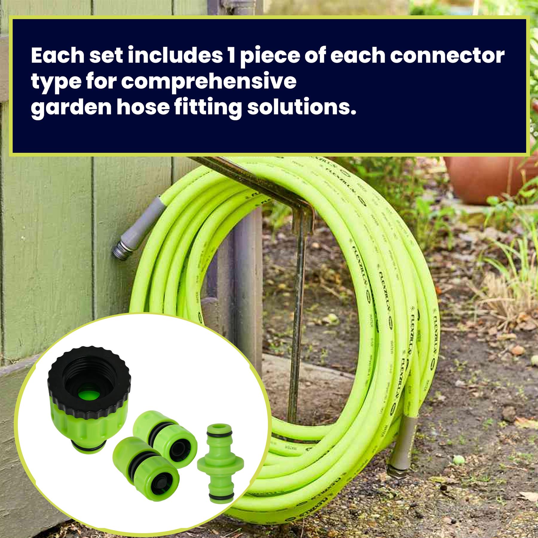 4PC Garden Hose Pipe Fitting Set Adaptor Waterstop 2-Way Connectors 1/2", 3/4"